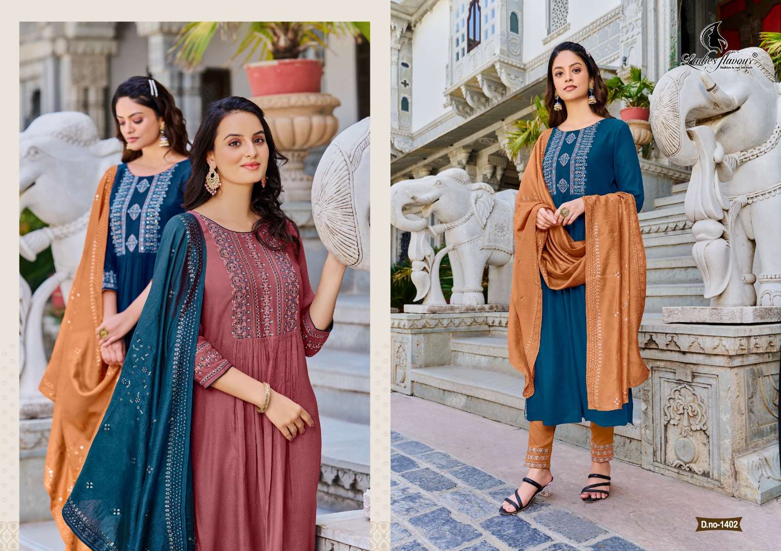 Copper Stone Vol-14 By Ladies Flavour 1401 To 1405 Series Beautiful Stylish Festive Suits Fancy Colorful Casual Wear & Ethnic Wear & Ready To Wear Viscose Embroidered Dresses At Wholesale Price