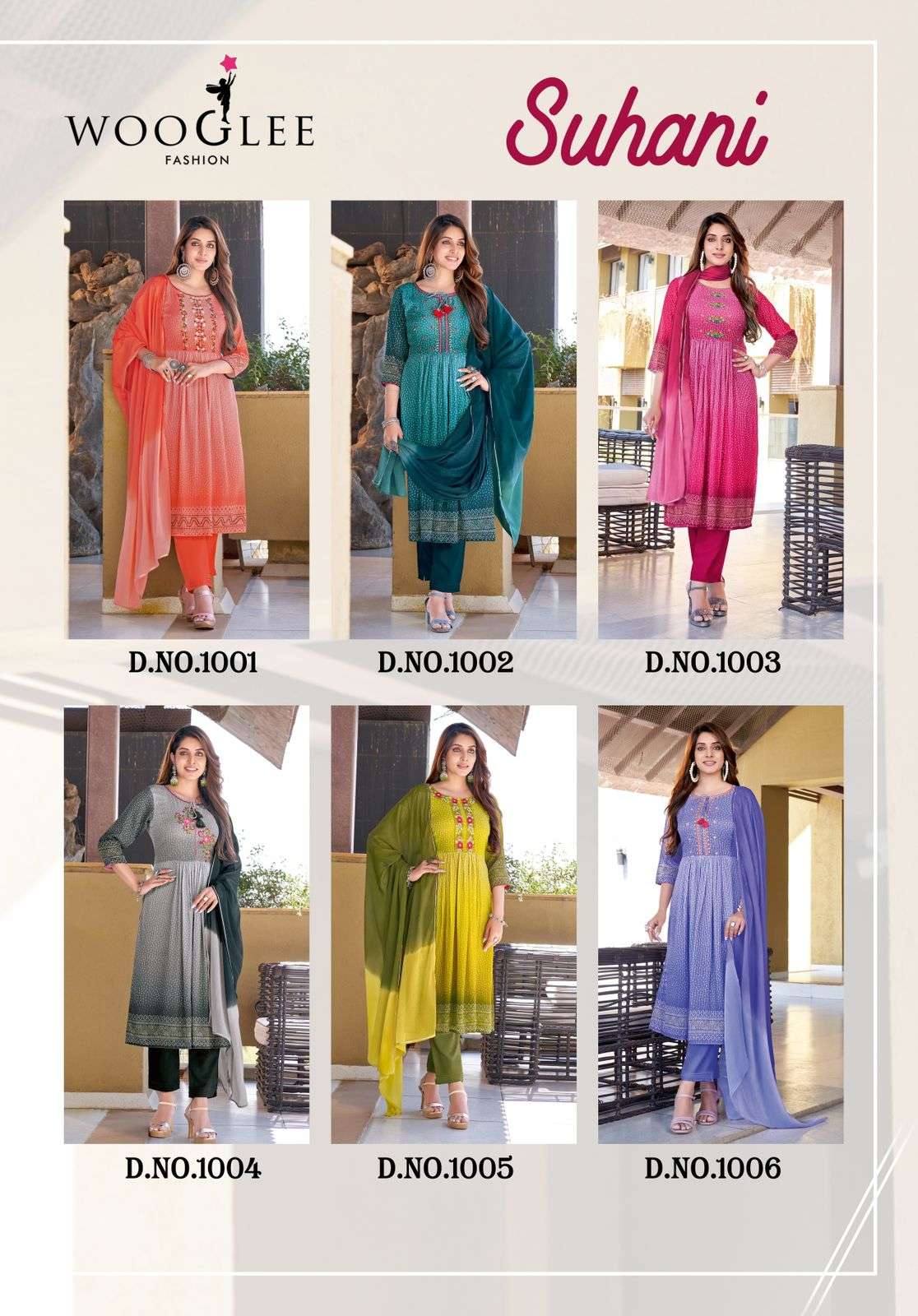 Suhani By Wooglee 1001 To 1006 Series Beautiful Suits Colorful Stylish Fancy Casual Wear & Ethnic Wear Georgette Print Dresses At Wholesale Price