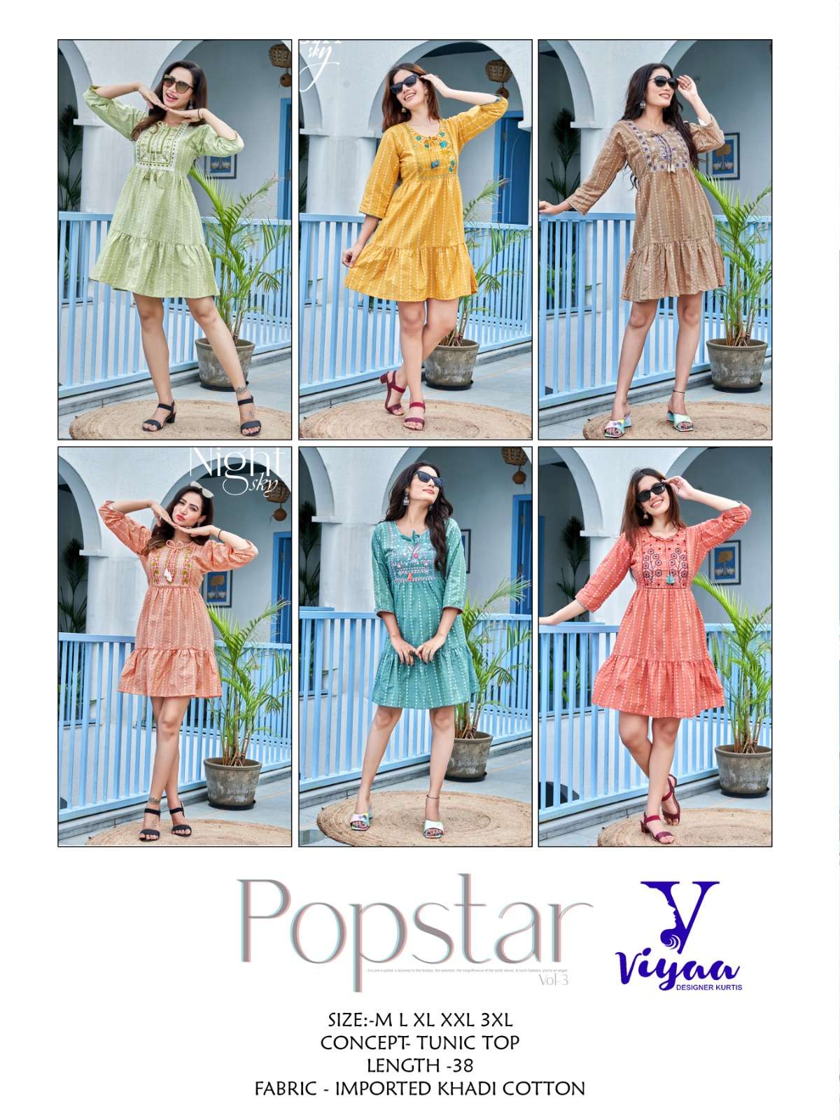 Popstar Vol-3 By Viyaa Designer 301 To 306 Series Designer Stylish Fancy Colorful Beautiful Party Wear & Ethnic Wear Collection Khadi Cotton Kurtis At Wholesale Price