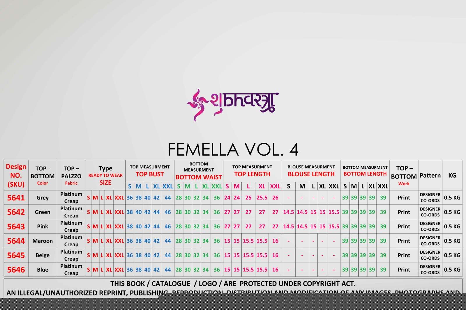 Femella Vol-4 By Shubhkala 5641 To 5646 Series Designer Stylish Fancy Colorful Beautiful Party Wear & Ethnic Wear Collection Crepe Print Tops With Bottom At Wholesale Price