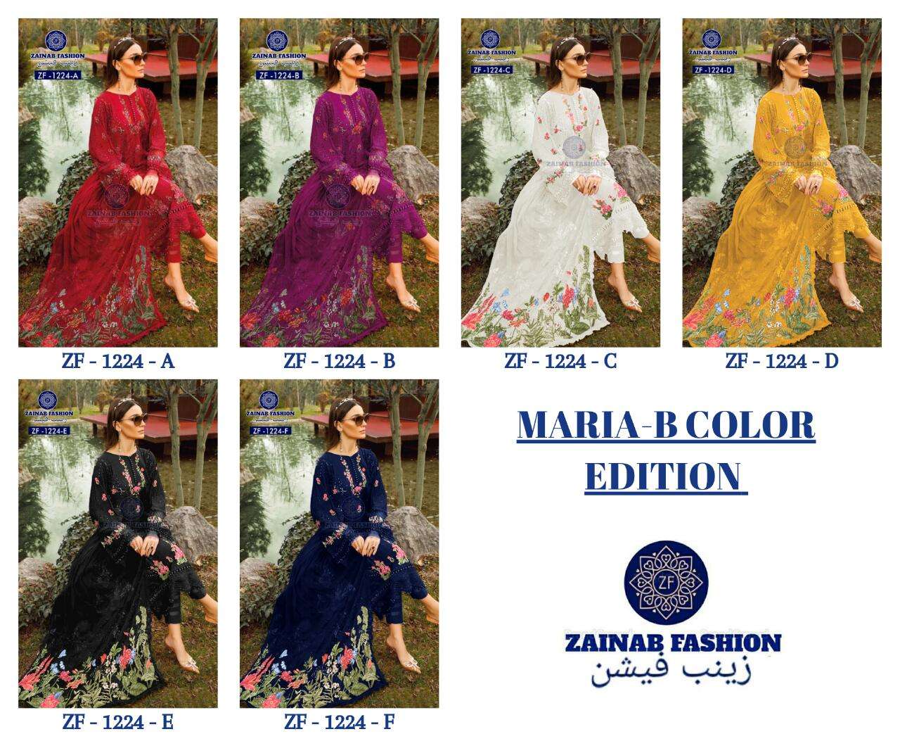 Maria-B Color Edition By Zainab Fashion 1224-A To 1224-F Series Designer Pakistani Suits Beautiful Fancy Stylish Colorful Party Wear & Occasional Wear Cambric Cotton With Embroidery Dresses At Wholesale Price