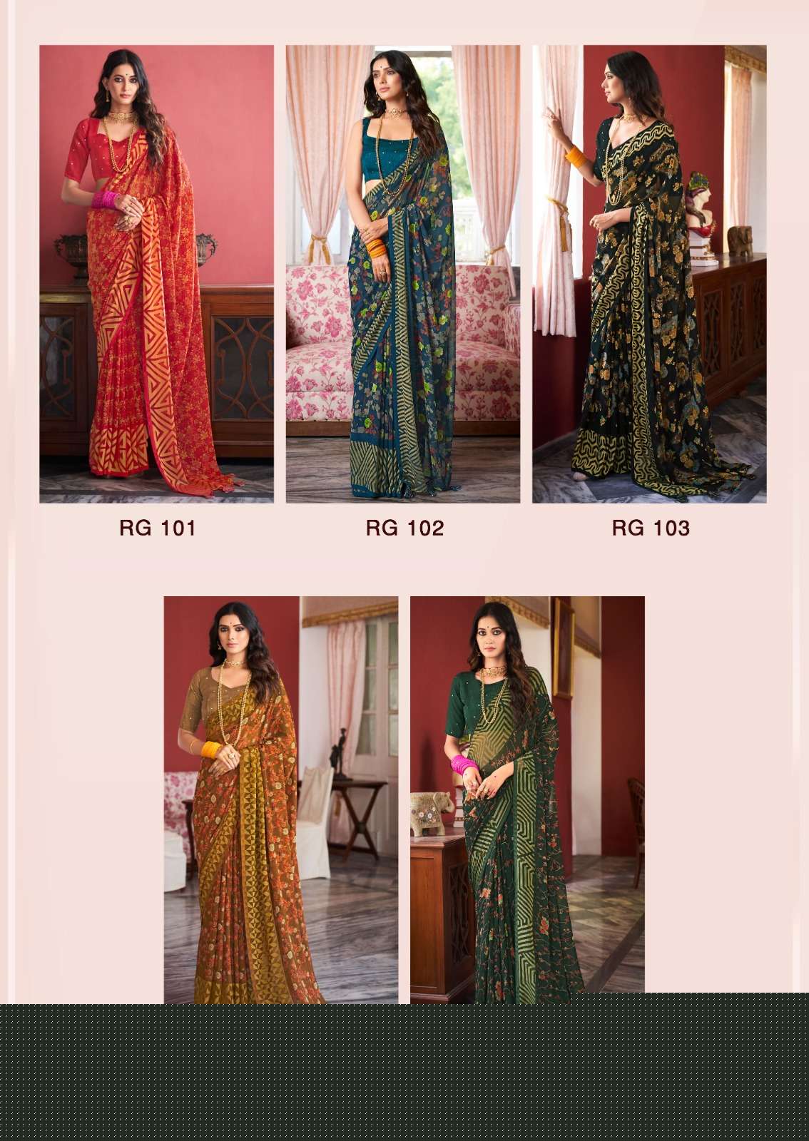 Raaga By Sr 101 To 105 Series Indian Traditional Wear Collection Beautiful Stylish Fancy Colorful Party Wear & Occasional Wear Georgette Sarees At Wholesale Price