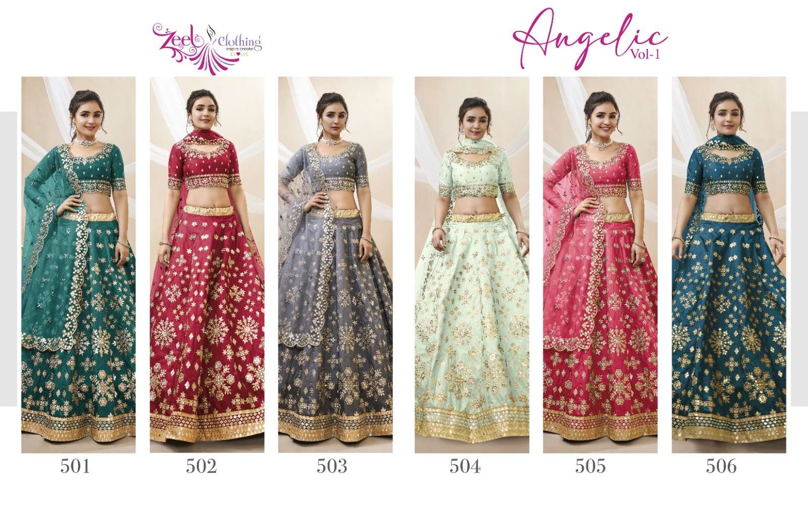 Angelic Vol-1 By Zeel Clothing 501 To 506 Series Designer Beautiful Festive Collection Occasional Wear & Party Wear Art Silk Lehengas At Wholesale Price
