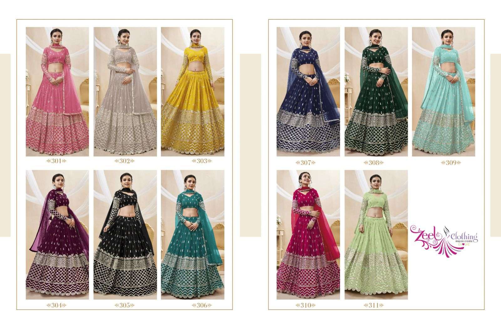 Expression Vol-1 By Zeel Clothing 301 To 311 Series Bridal Wear Collection Beautiful Stylish Colorful Fancy Party Wear & Occasional Wear Georgette Lehengas At Wholesale Price