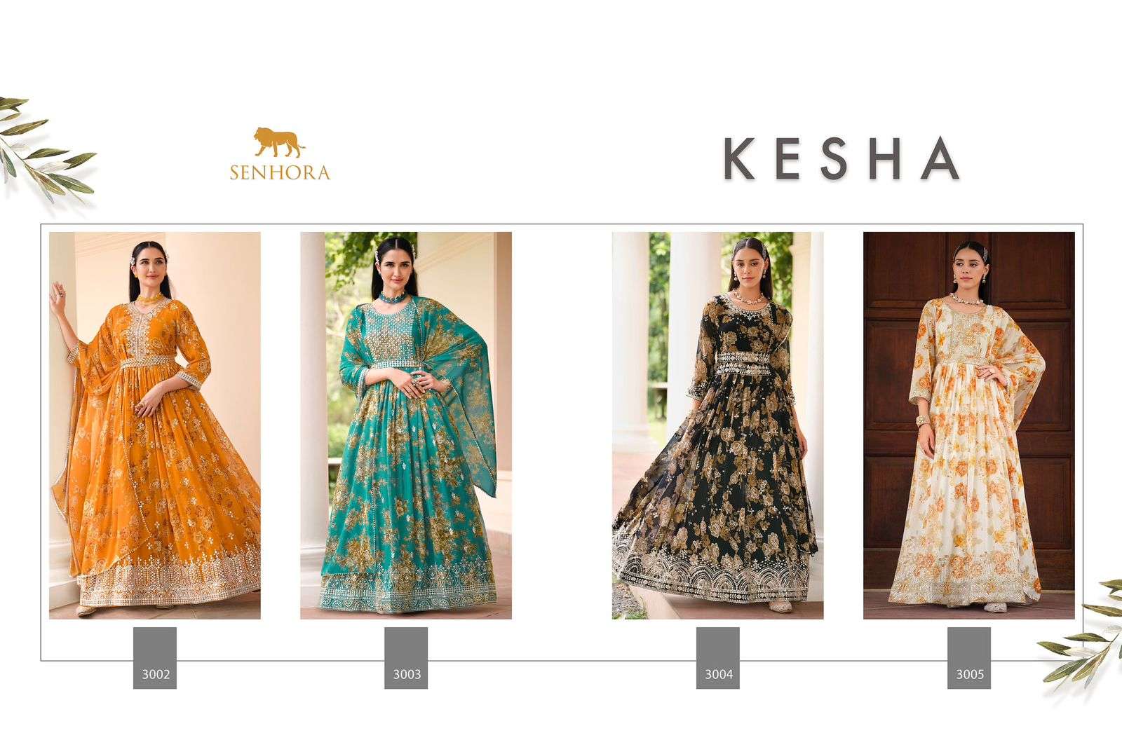 Kesha By Senhora Dresses 3002 To 3005 Series Beautiful Summer Collection Anarkali Suits Stylish Fancy Colorful Casual Wear & Ethnic Wear Georgette Print Dresses At Wholesale Price