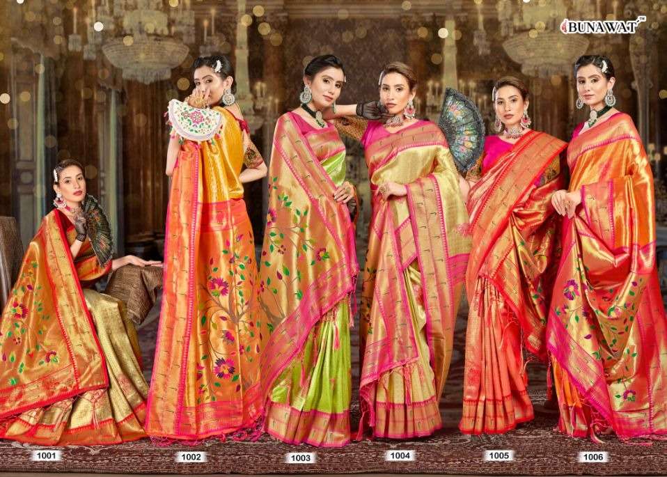 Kamiya Silk By Bunawat 1001 To 1006 Series Indian Traditional Wear Collection Beautiful Stylish Fancy Colorful Party Wear & Occasional Wear Silk Sarees At Wholesale Price