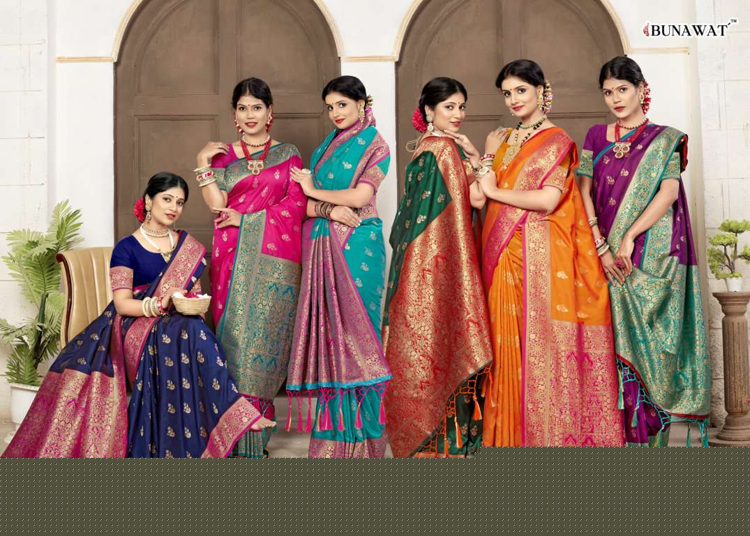 Parampara By Bunawat 1001 To 1006 Series Indian Traditional Wear Collection Beautiful Stylish Fancy Colorful Party Wear & Occasional Wear Banarasi Silk Sarees At Wholesale Price