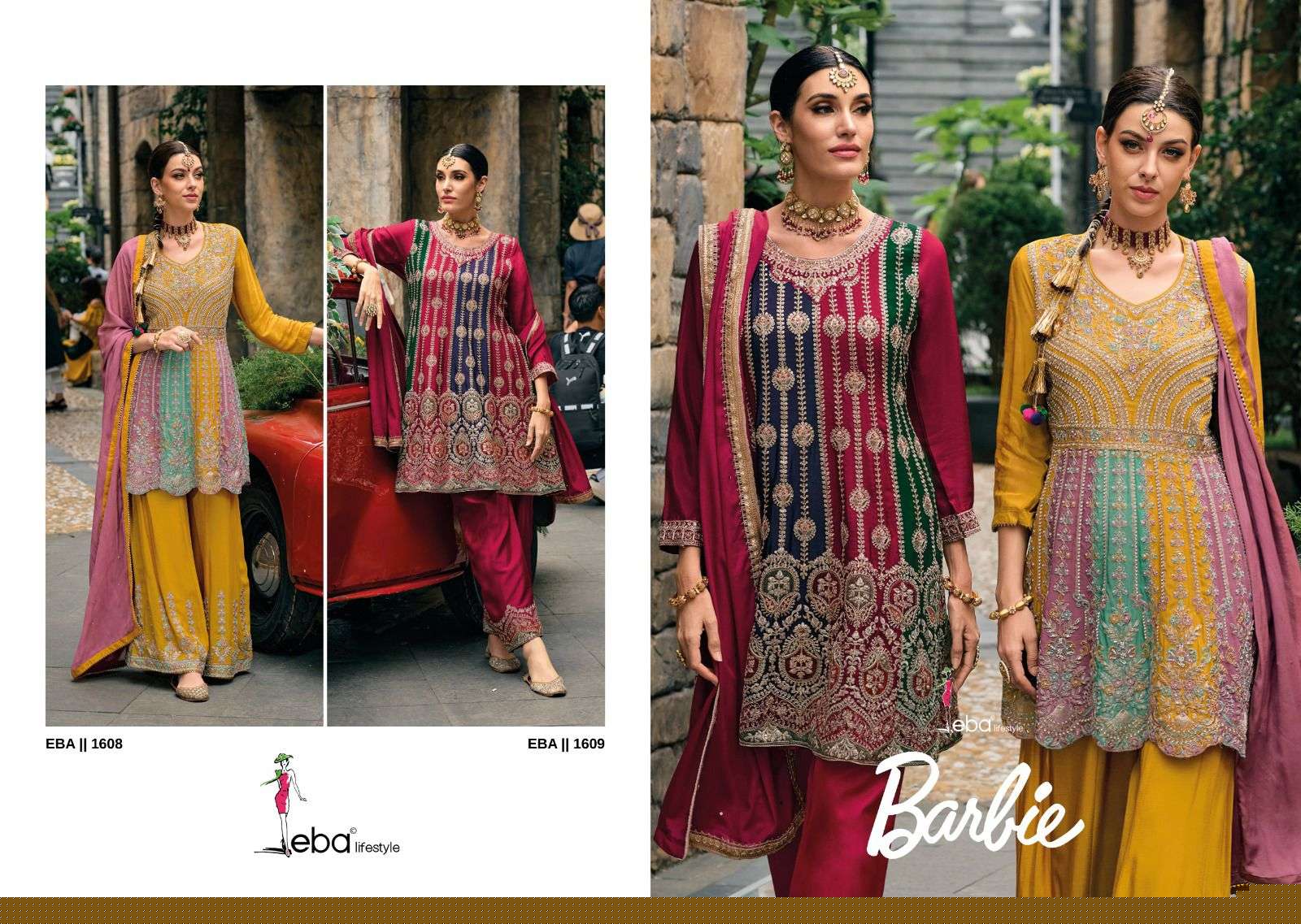 Barbie By Eba Lifestyle 1608 To 1609 Series Beautiful Stylish Festive Suits Fancy Colorful Casual Wear & Ethnic Wear & Ready To Wear Chinnon Embroidered Dresses At Wholesale Price
