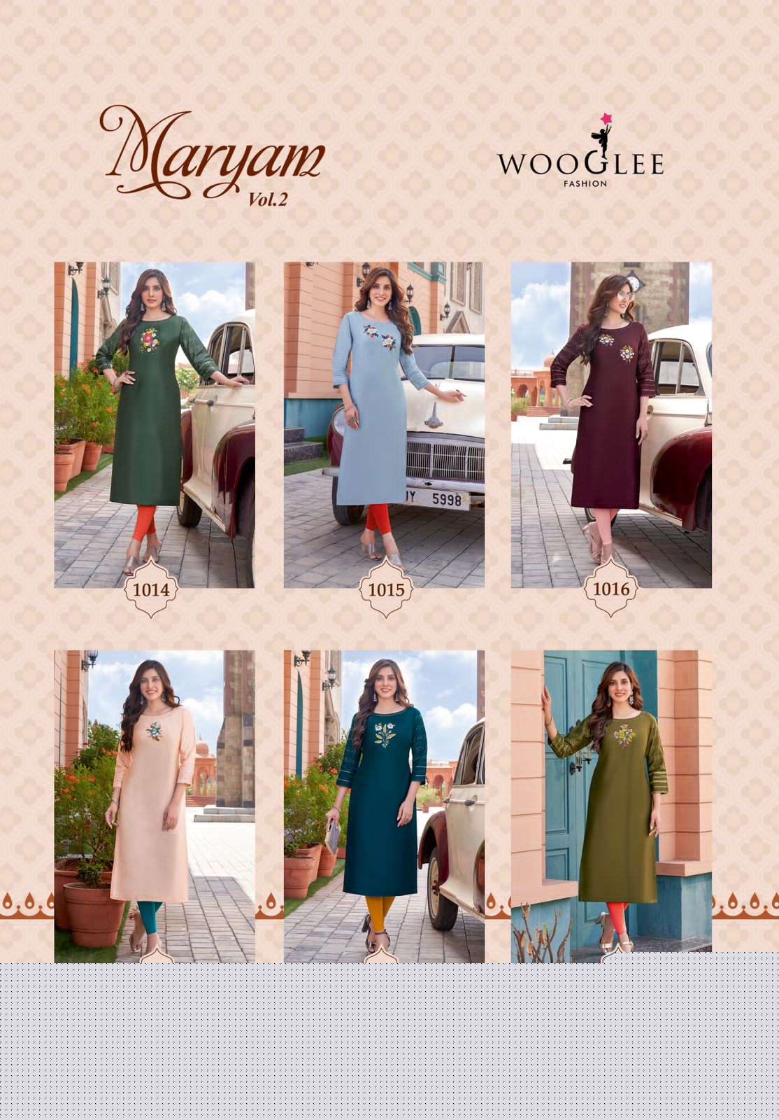Maryam Vol-2 By Wooglee 1014 To 1019 Series Beautiful Stylish Fancy Colorful Casual Wear & Ethnic Wear Viscose Cotton With Work Kurtis At Wholesale Price