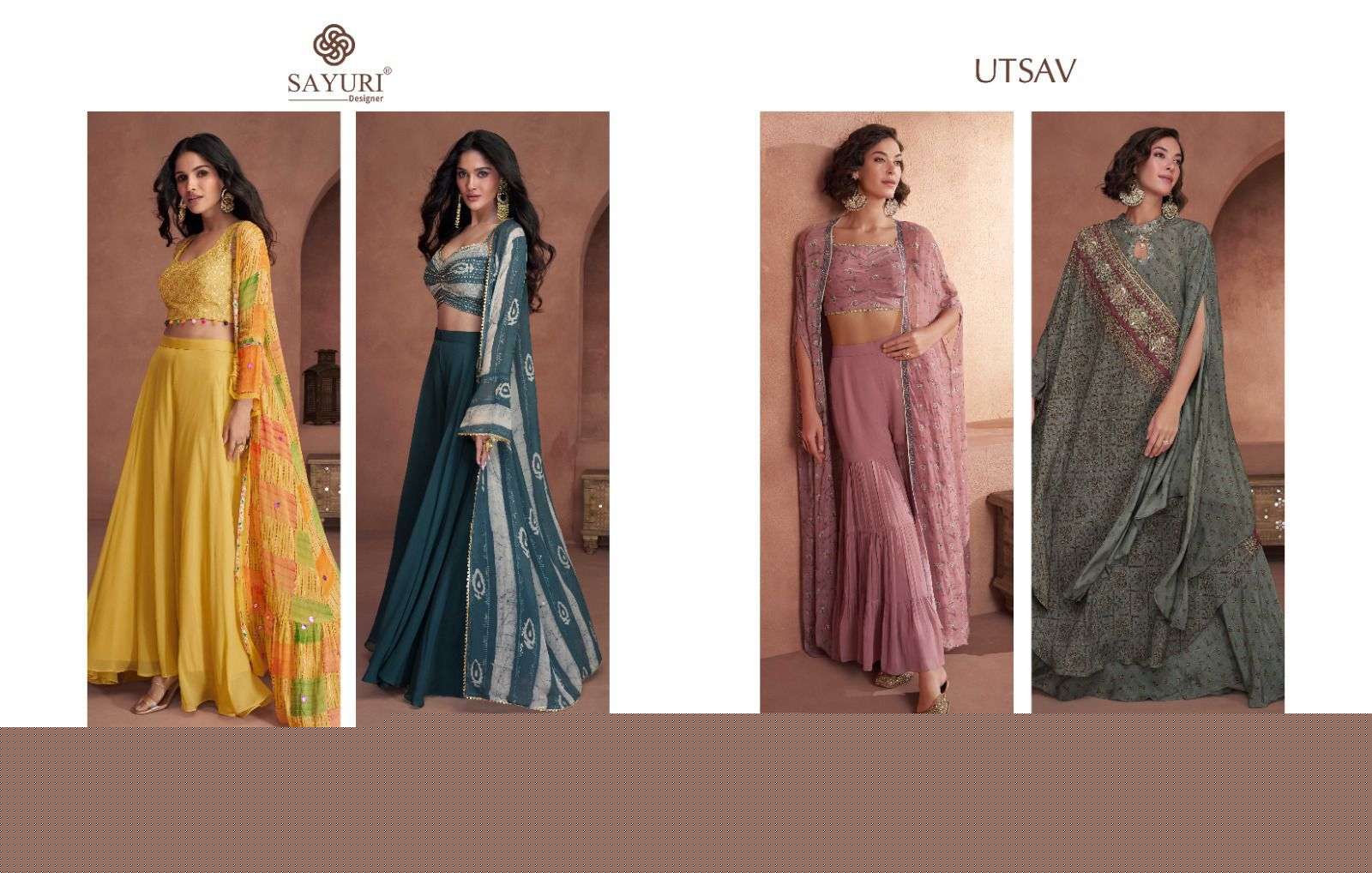 Utsav By Sayuri 5292 To 5295 Series Beautiful Stylish Fancy Colorful Casual Wear & Ethnic Wear Georgette Foil Tops With Palazzo At Wholesale Price