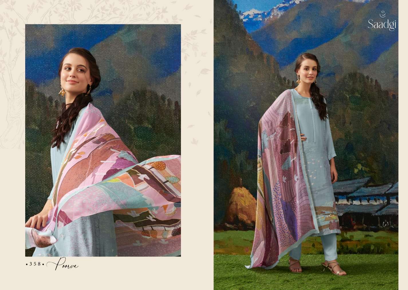 Poorva By Saadgi Beautiful Stylish Festive Suits Fancy Colorful Casual Wear & Ethnic Wear & Ready To Wear Pure Silk Digital Print Dresses At Wholesale Price