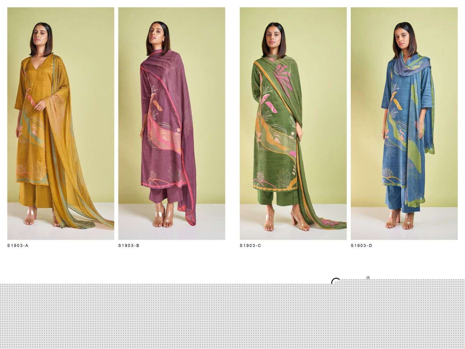 Valencia-1903 By Ganga Fashion 1903-A To 1903-D Series Beautiful Stylish Festive Suits Fancy Colorful Casual Wear & Ethnic Wear & Ready To Wear Cotton Silk Embroidered Dresses At Wholesale Price