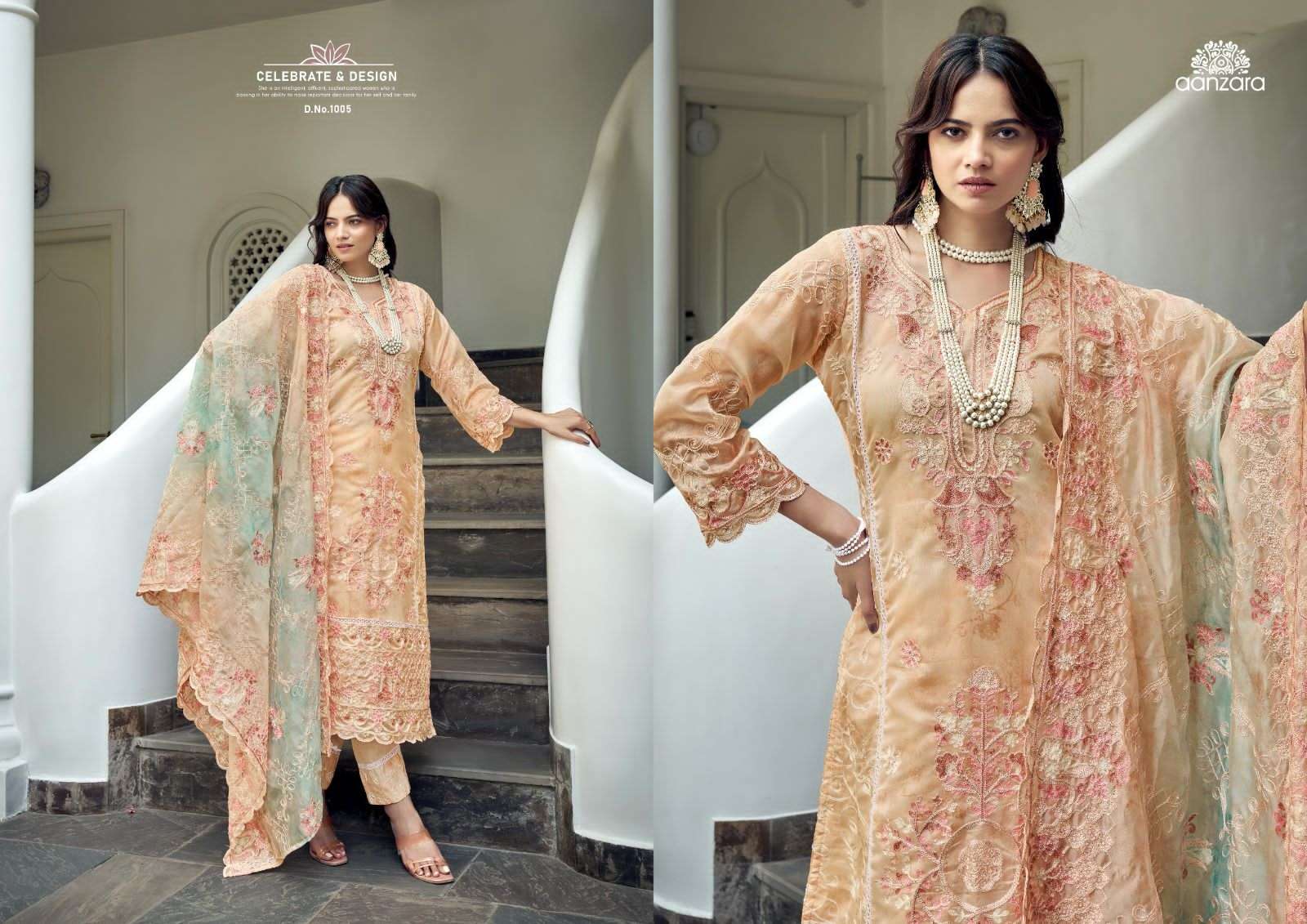 Anaisha By Aanzara 1001 To 1006 Series Beautiful Stylish Festive Suits Fancy Colorful Casual Wear & Ethnic Wear & Ready To Wear Organza Print With Embroidery Dresses At Wholesale Price