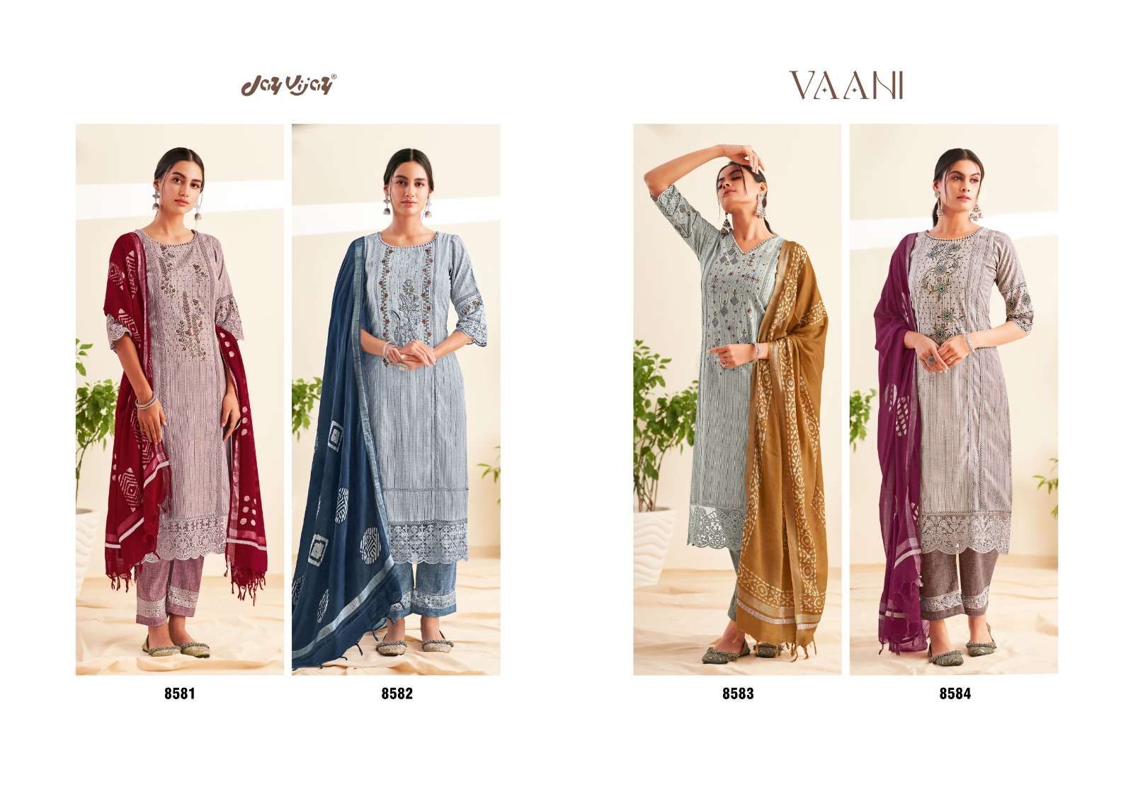 Vaani By Jay Vijay Prints 8581 To 8584 Series Beautiful Pakistani Suits Colorful Stylish Fancy Casual Wear & Ethnic Wear Pure Cotton Print Dresses At Wholesale Price