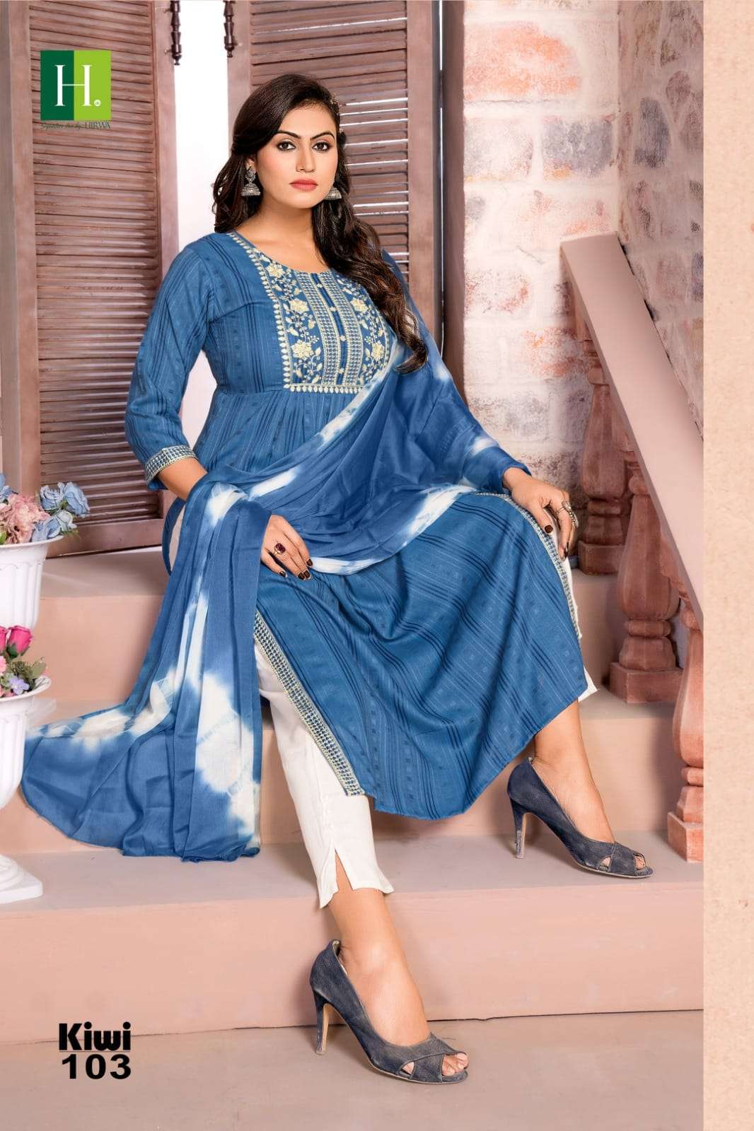 Kiwi By Hirwa 101 To 106 Series Beautiful Festive Suits Colorful Stylish Fancy Casual Wear & Ethnic Wear Viscose Rayon Dresses At Wholesale Price