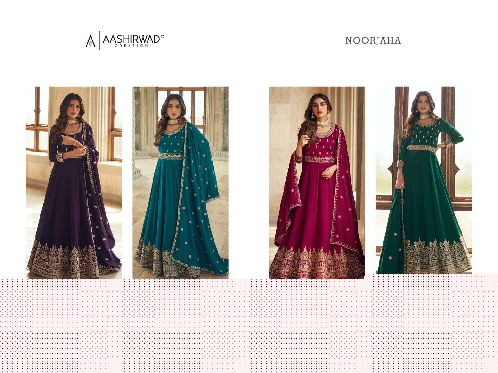 Noorjaha By Aashirwad Creation 9641 To 9644 Series Beautiful Stylish Fancy Colorful Casual Wear & Ethnic Wear Premium Silk Gowns With Dupatta At Wholesale Price