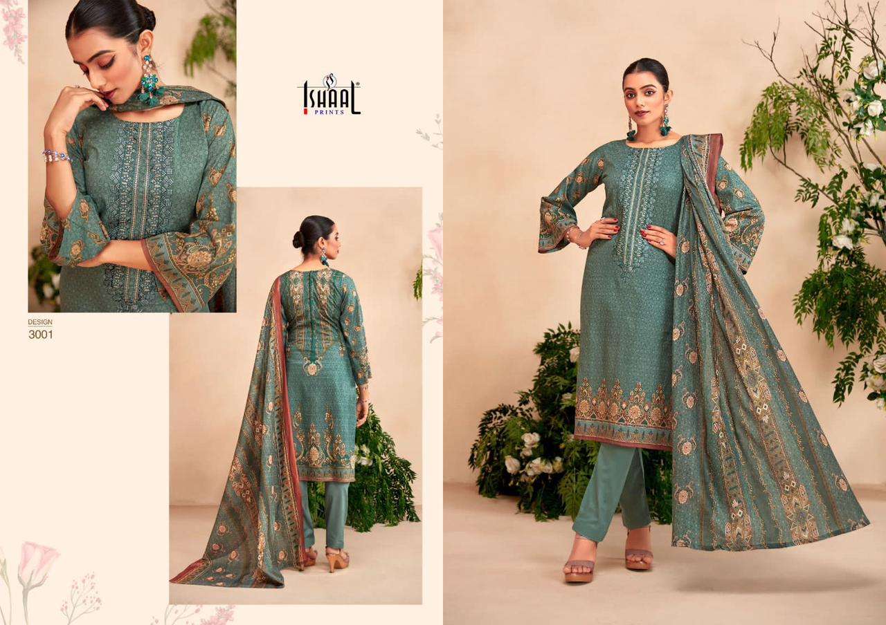 Embroidered Lawn Vol-3 By Ishaal Prints 3001 To 3010 Series Beautiful Festive Suits Colorful Stylish Fancy Casual Wear & Ethnic Wear Pure Lawn Dresses At Wholesale Price