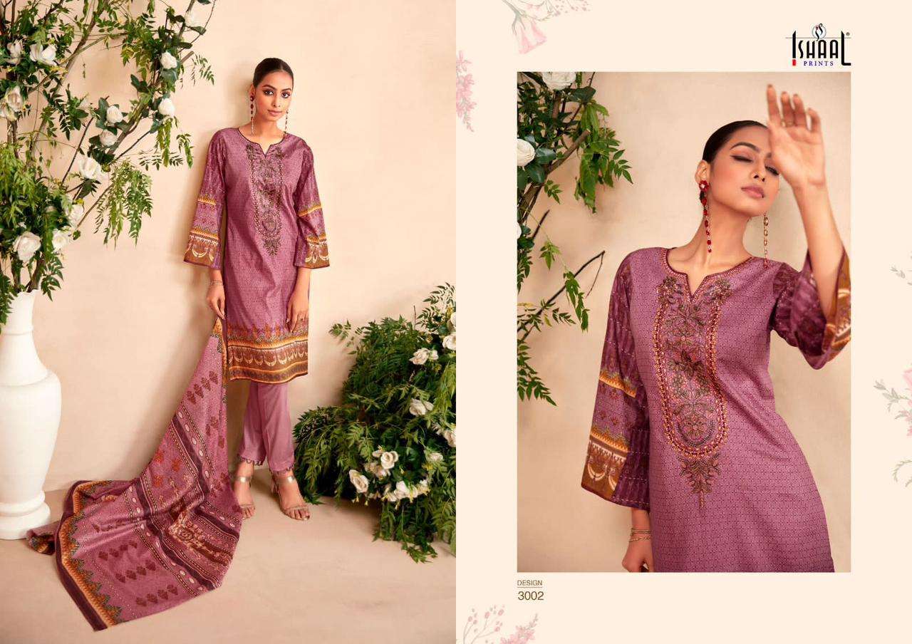 Embroidered Lawn Vol-3 By Ishaal Prints 3001 To 3010 Series Beautiful Festive Suits Colorful Stylish Fancy Casual Wear & Ethnic Wear Pure Lawn Dresses At Wholesale Price
