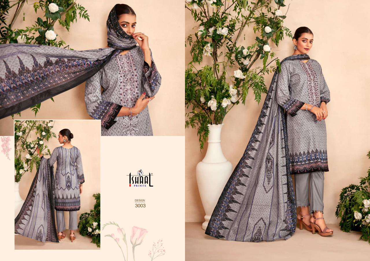 Embroidered Lawn Vol-3 By Ishaal Prints 3001 To 3010 Series Beautiful Festive Suits Colorful Stylish Fancy Casual Wear & Ethnic Wear Pure Lawn Dresses At Wholesale Price
