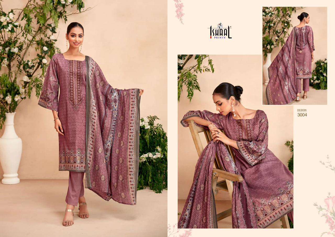 Embroidered Lawn Vol-3 By Ishaal Prints 3001 To 3010 Series Beautiful Festive Suits Colorful Stylish Fancy Casual Wear & Ethnic Wear Pure Lawn Dresses At Wholesale Price