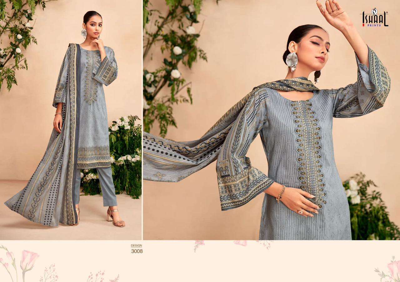 Embroidered Lawn Vol-3 By Ishaal Prints 3001 To 3010 Series Beautiful Festive Suits Colorful Stylish Fancy Casual Wear & Ethnic Wear Pure Lawn Dresses At Wholesale Price