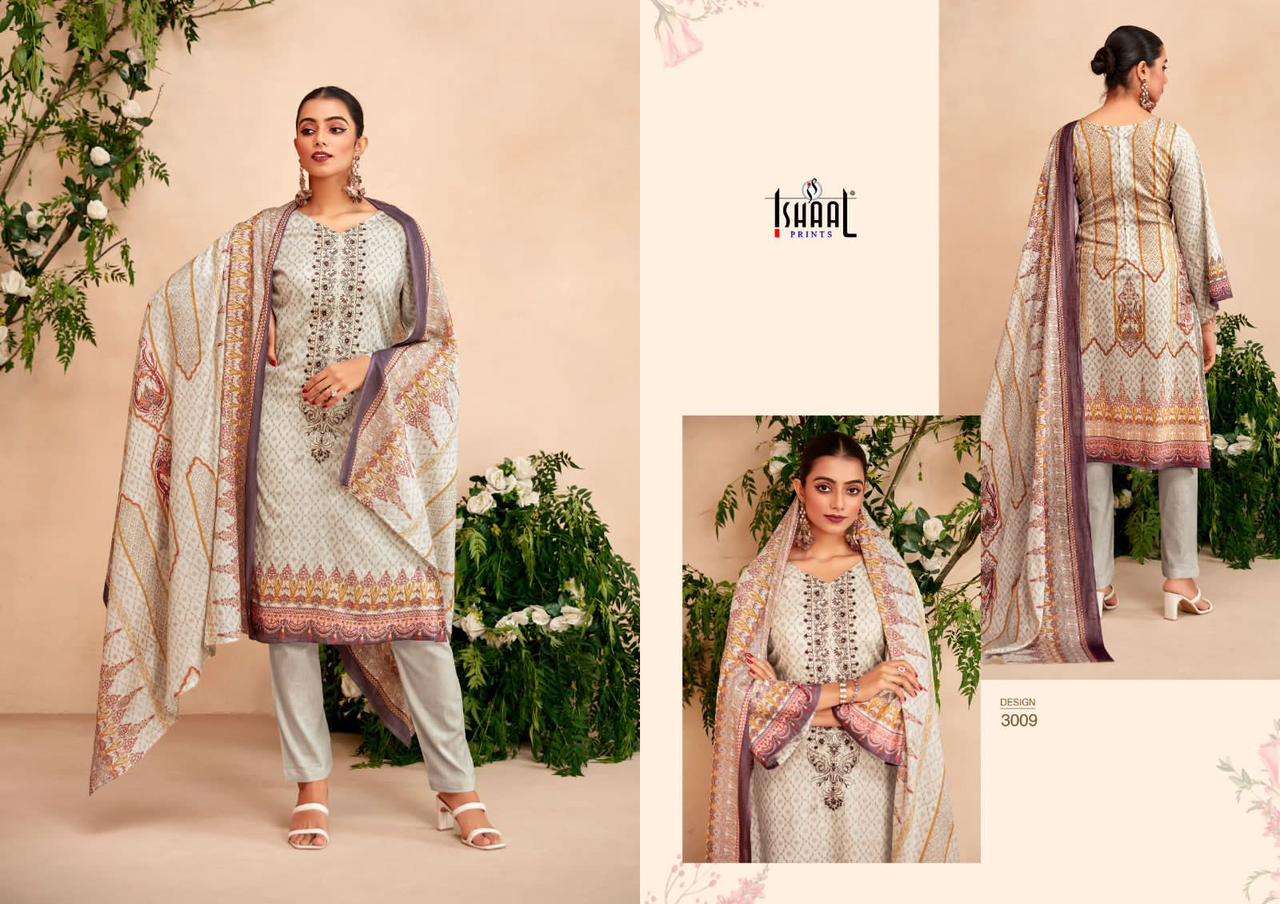 Embroidered Lawn Vol-3 By Ishaal Prints 3001 To 3010 Series Beautiful Festive Suits Colorful Stylish Fancy Casual Wear & Ethnic Wear Pure Lawn Dresses At Wholesale Price