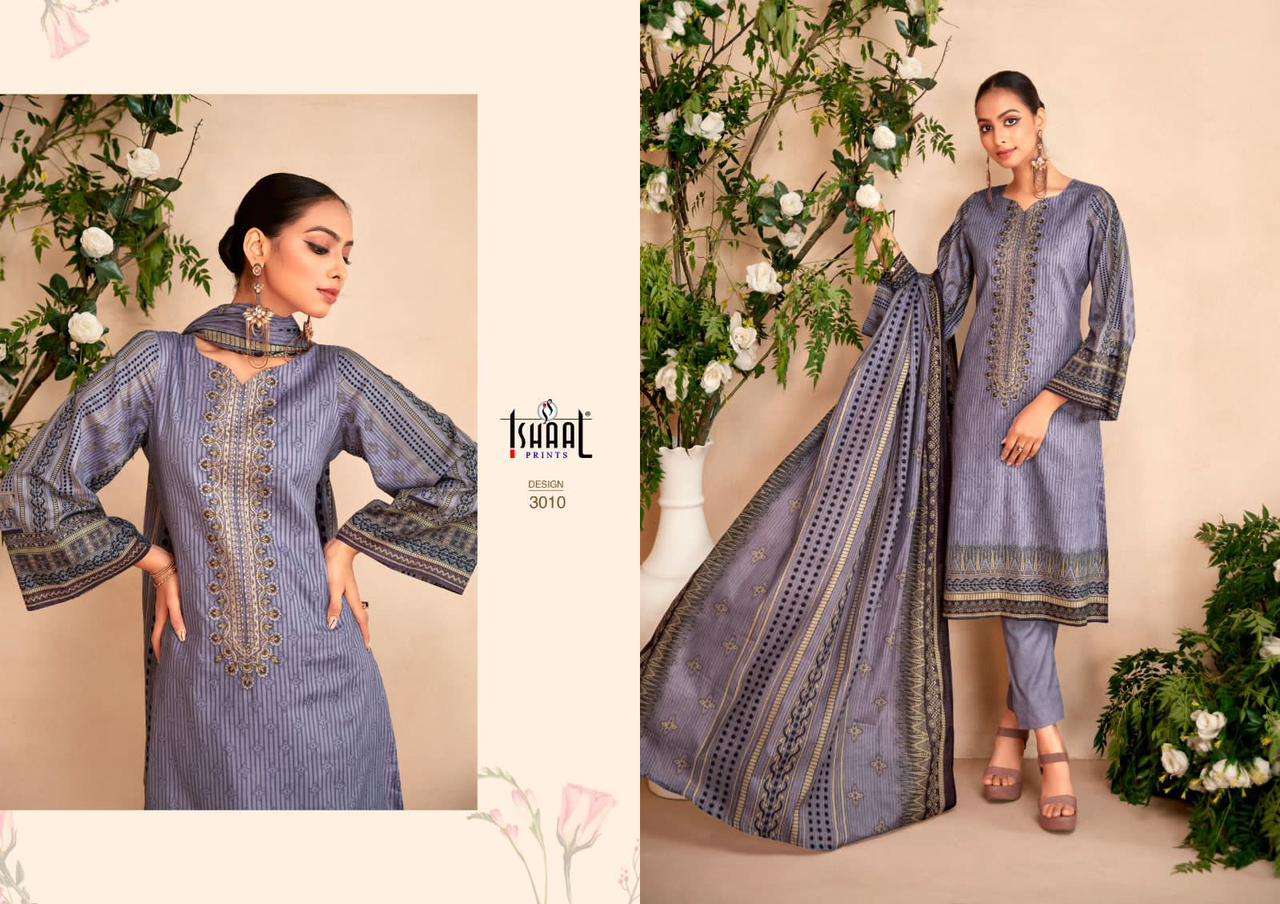 Embroidered Lawn Vol-3 By Ishaal Prints 3001 To 3010 Series Beautiful Festive Suits Colorful Stylish Fancy Casual Wear & Ethnic Wear Pure Lawn Dresses At Wholesale Price