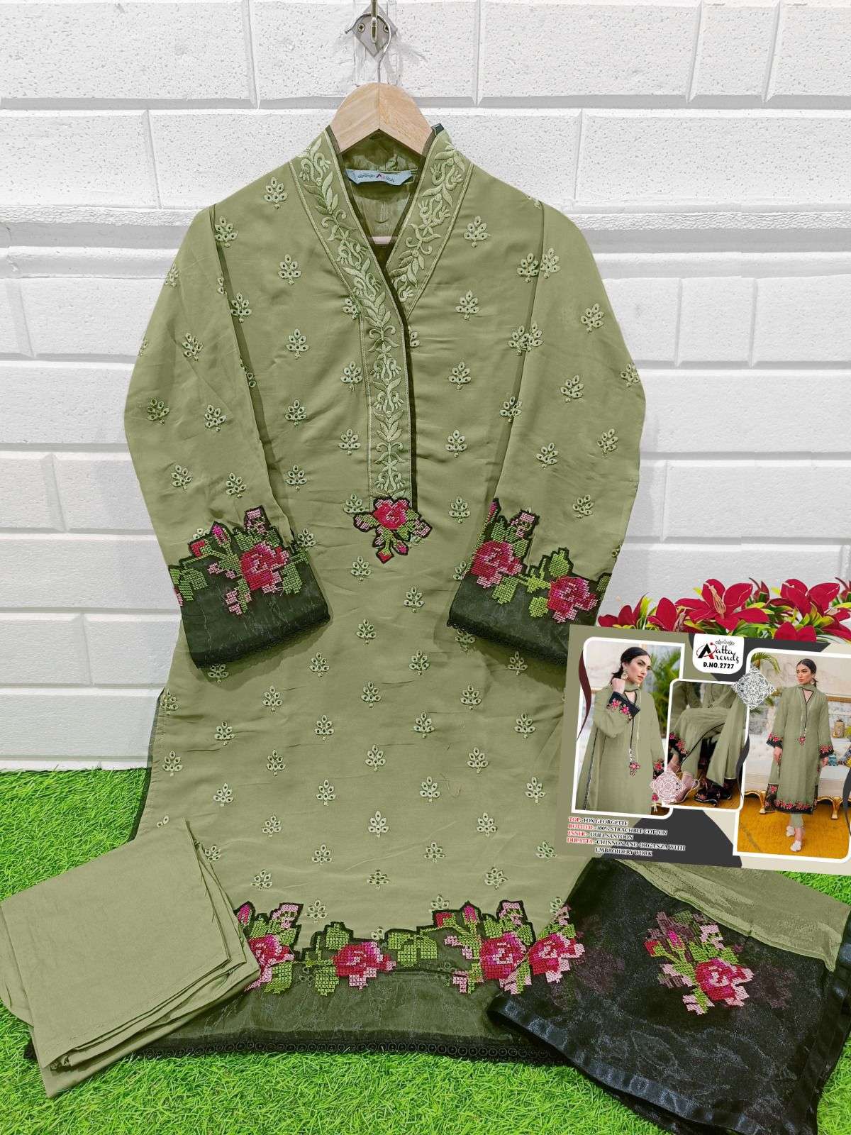 Atta Trendz 2727 Colours By Atta Trendz 2727-A To 2727-C Series Beautiful Pakistani Suits Colorful Stylish Fancy Casual Wear & Ethnic Wear Faux Georgette Embroidered Dresses At Wholesale Price