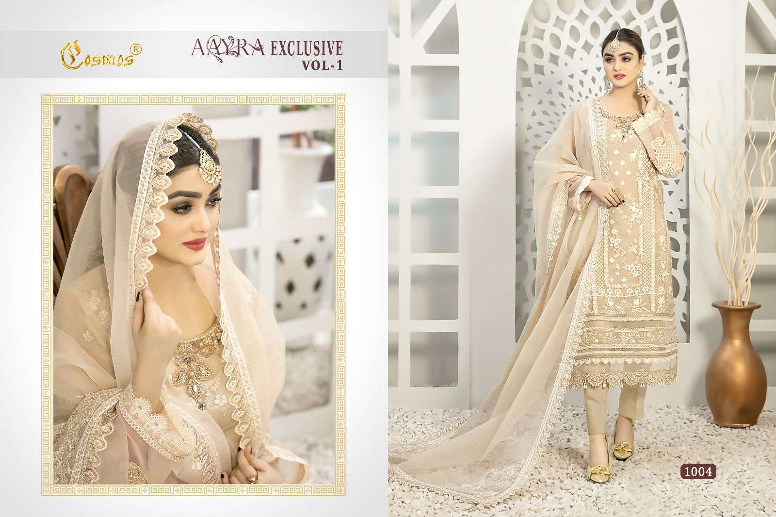 Aayra Exclusive Vol-1 By Cosmos 1001 To 1004 Series Beautiful Stylish Pakistani Suits Fancy Colorful Casual Wear & Ethnic Wear & Ready To Wear Pure Faux Georgette Embroidery Dresses At Wholesale Price