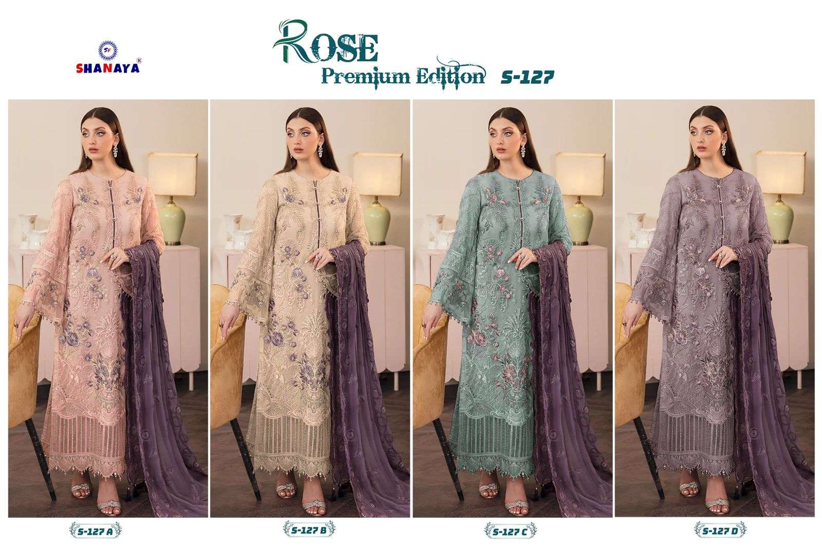 Shanaya Hit Design S-127 Colours By Shanaya Fashion S-127-A To S-127-D Series Pakistani Suits Beautiful Fancy Colorful Stylish Party Wear & Occasional Wear Faux Georgette Embroidery Dresses At Wholesale Price