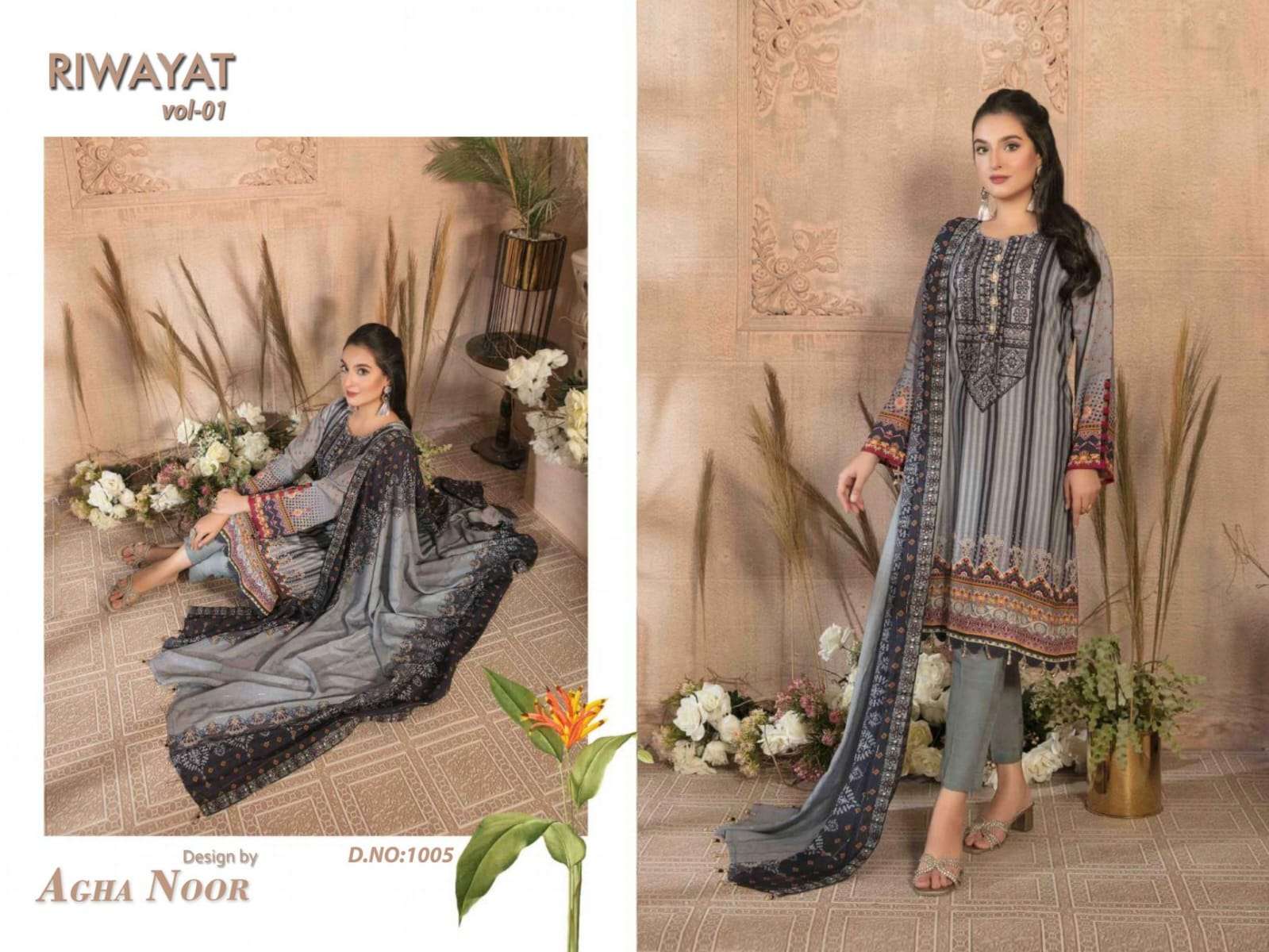 Riwayat Vol-1 By Agha Noor 1001 To 1010 Series Beautiful Stylish Suits Fancy Colorful Casual Wear & Ethnic Wear & Ready To Wear Pure Lawn Printed Dresses At Wholesale Price