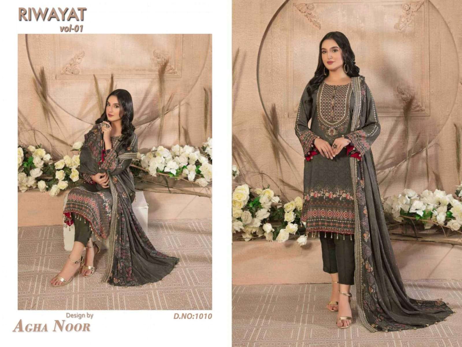 Riwayat Vol-1 By Agha Noor 1001 To 1010 Series Beautiful Stylish Suits Fancy Colorful Casual Wear & Ethnic Wear & Ready To Wear Pure Lawn Printed Dresses At Wholesale Price
