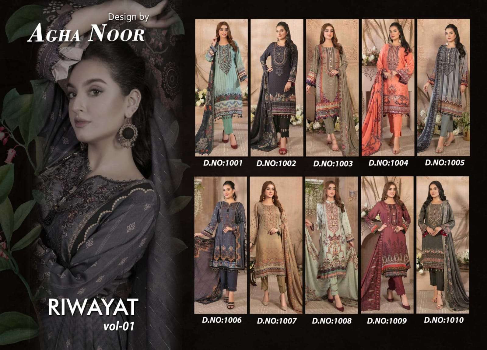 Riwayat Vol-1 By Agha Noor 1001 To 1010 Series Beautiful Stylish Suits Fancy Colorful Casual Wear & Ethnic Wear & Ready To Wear Pure Lawn Printed Dresses At Wholesale Price