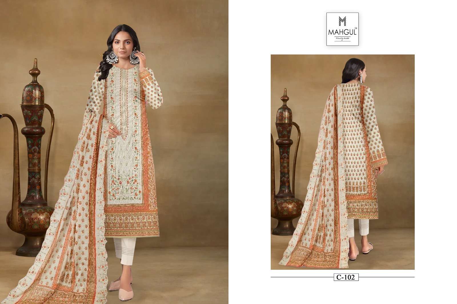 Chevron Vol-1 By Mahgul 101 To 102 Series Pakistani Stylish Beautiful Colourful Printed & Embroidered Party Wear & Occasional Wear Lawn Cotton Print With Work Dresses At Wholesale Price