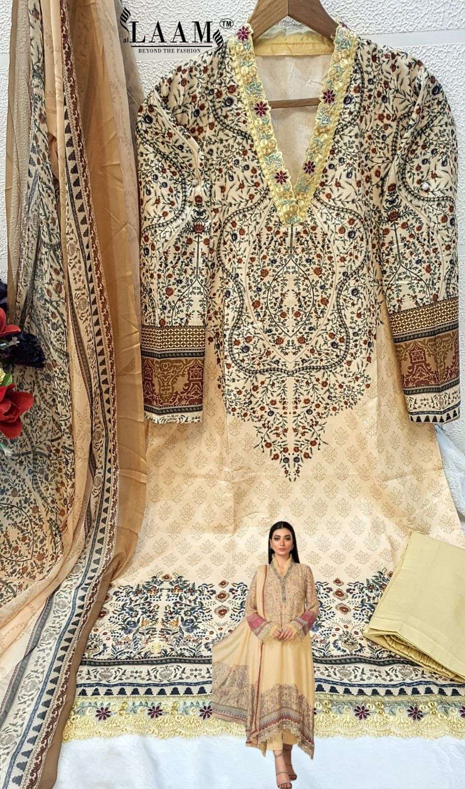 Laam Hit Design 7791 Colours By Fashid Wholesale 7791-B To 7791-F Series Pakistani Stylish Beautiful Colourful Printed & Embroidered Party Wear & Occasional Wear Cambric Cotton With Work Dresses At Wholesale Price