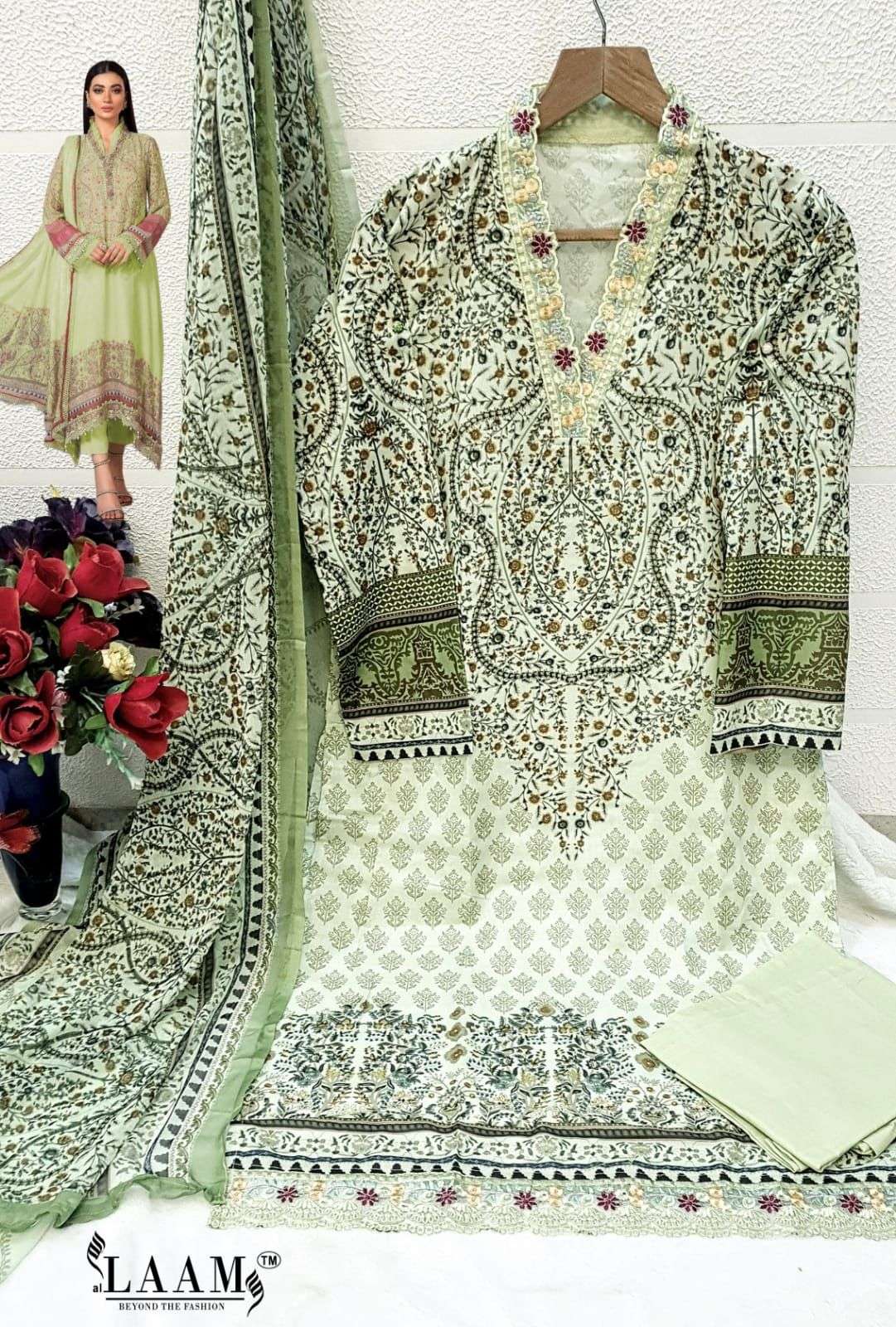 Laam Hit Design 7791 Colours By Fashid Wholesale 7791-B To 7791-F Series Pakistani Stylish Beautiful Colourful Printed & Embroidered Party Wear & Occasional Wear Cambric Cotton With Work Dresses At Wholesale Price