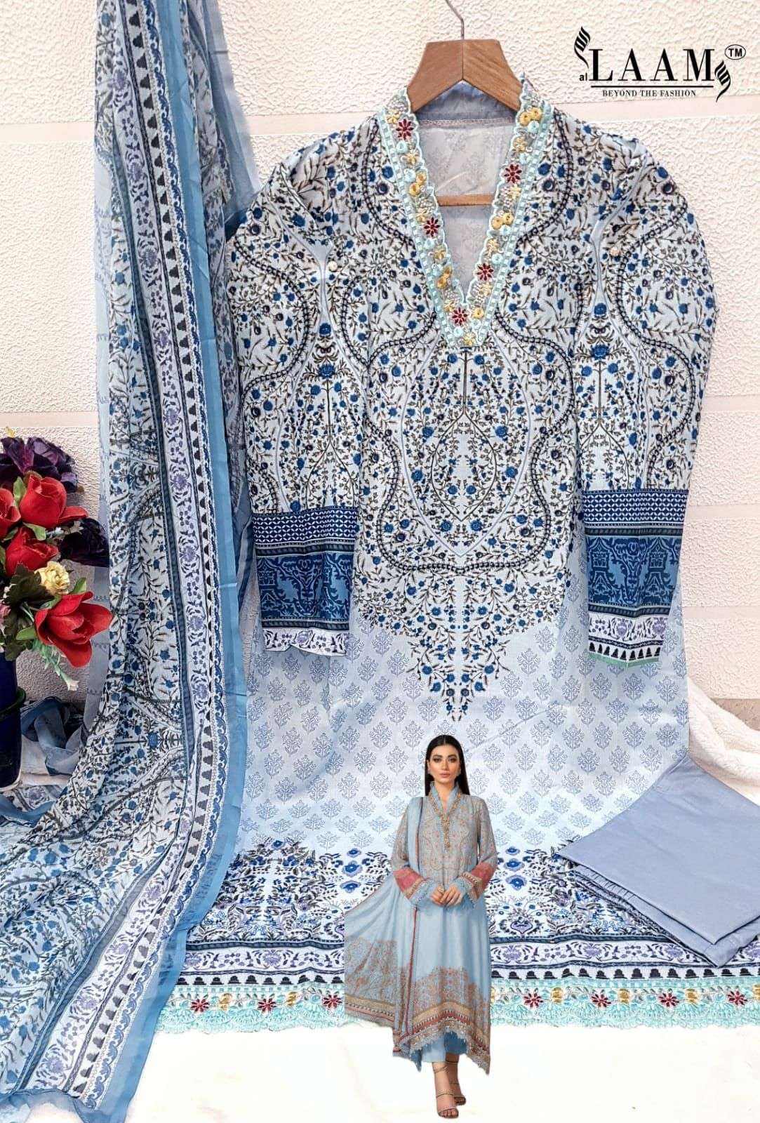 Laam Hit Design 7791 Colours By Fashid Wholesale 7791-B To 7791-F Series Pakistani Stylish Beautiful Colourful Printed & Embroidered Party Wear & Occasional Wear Cambric Cotton With Work Dresses At Wholesale Price
