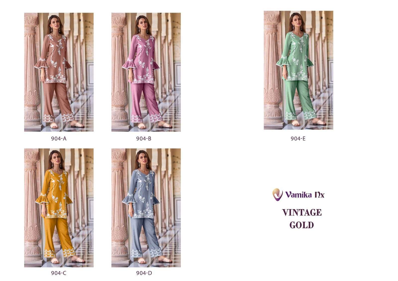 Vintage Gold By Vamika 904-A To 904-E Series Designer Stylish Fancy Colorful Beautiful Party Wear & Ethnic Wear Collection Heavy Rayon Kurtis With Bottom At Wholesale Price