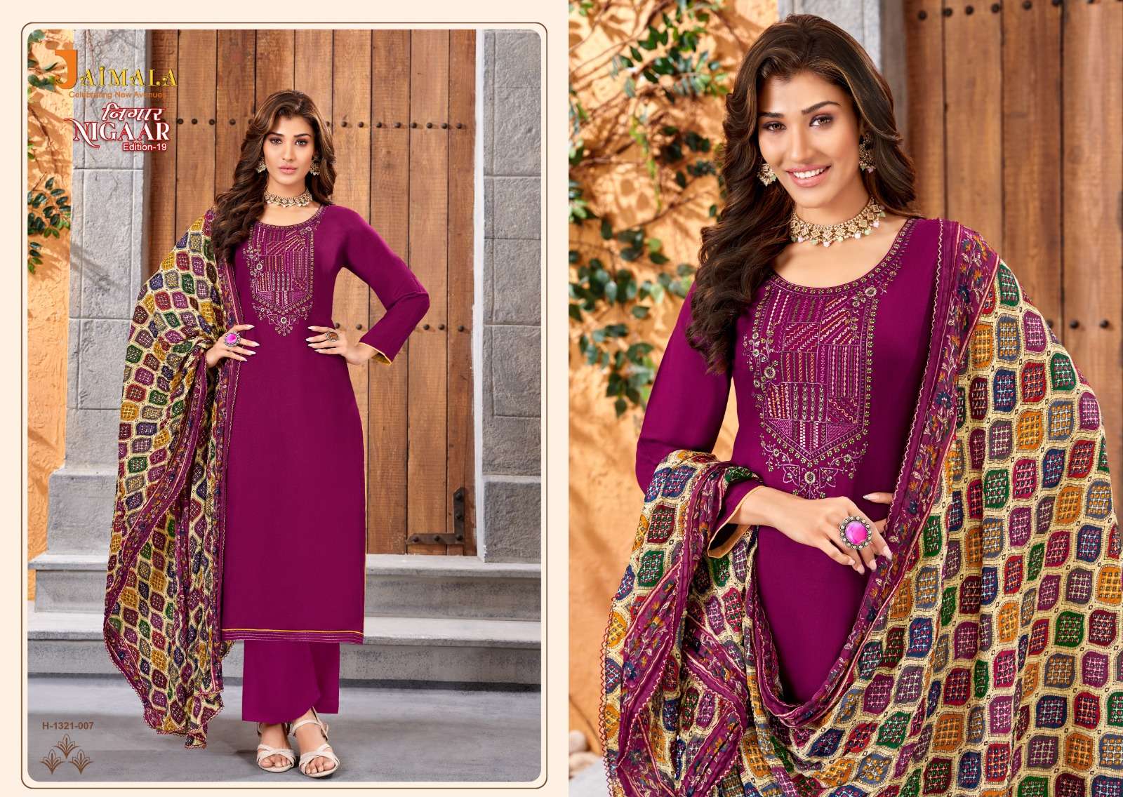 Nigaar Vol-19 By Jaimala 1321-001 To 1321-008 Series Designer Festive Suits Beautiful Fancy Stylish Colorful Party Wear & Occasional Wear Pure Rayon Slub Dresses At Wholesale Price