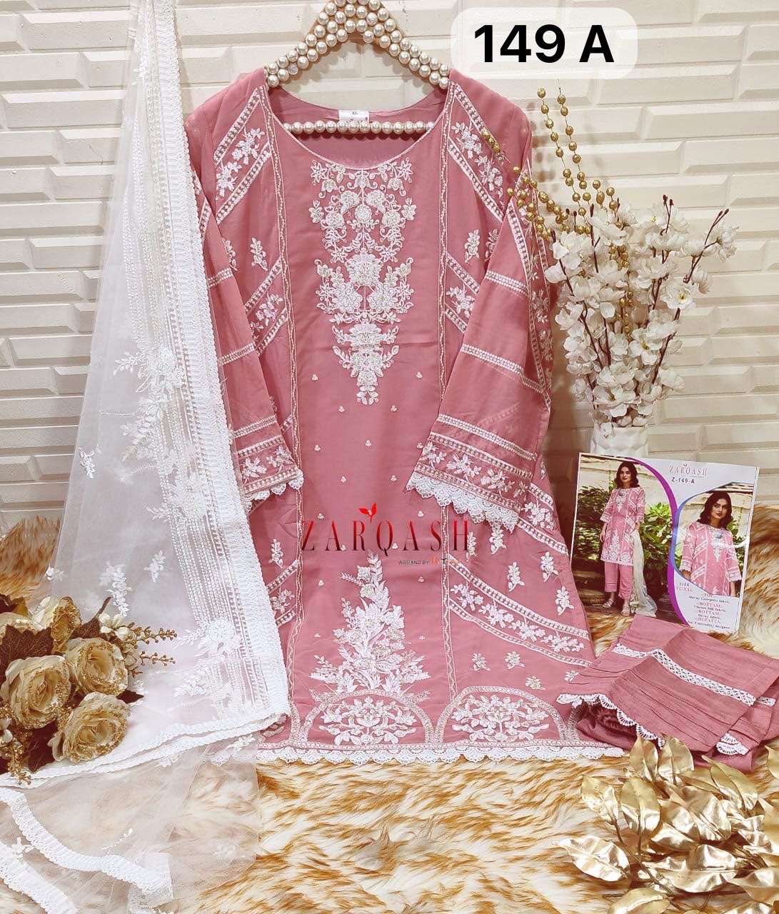 Zarqash Hit Design 149 Colours By Zarqash 149-A To 149-D Series Pakistani Suits Beautiful Fancy Colorful Stylish Party Wear & Occasional Wear Heavy Georgette Embroidery Dresses At Wholesale Price