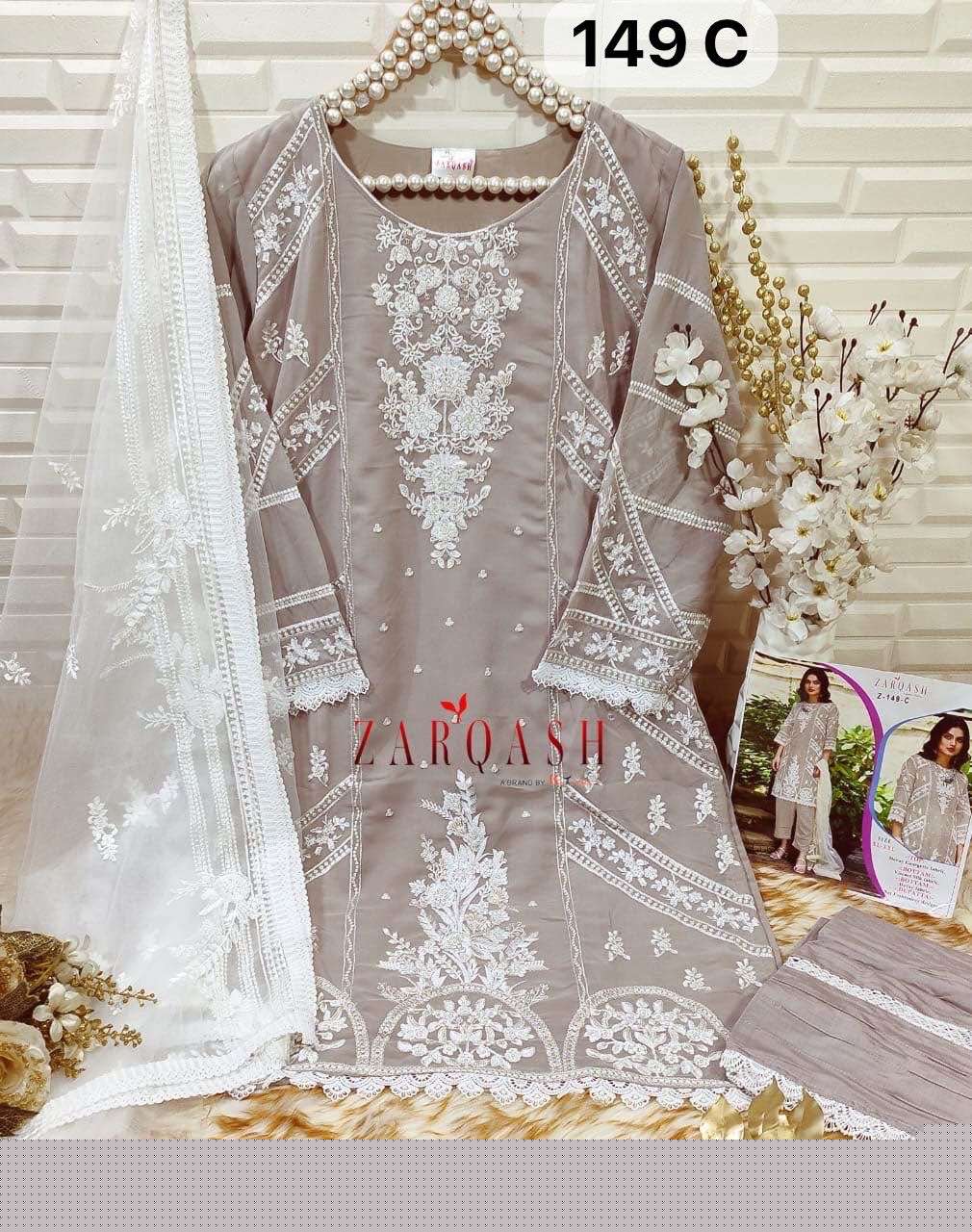 Zarqash Hit Design 149 Colours By Zarqash 149-A To 149-D Series Pakistani Suits Beautiful Fancy Colorful Stylish Party Wear & Occasional Wear Heavy Georgette Embroidery Dresses At Wholesale Price