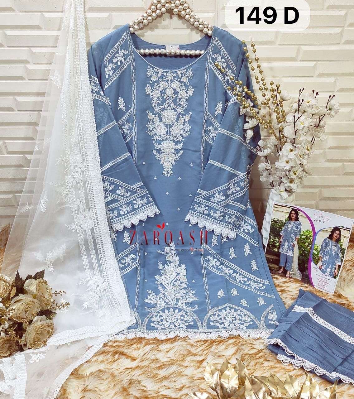 Zarqash Hit Design 149 Colours By Zarqash 149-A To 149-D Series Pakistani Suits Beautiful Fancy Colorful Stylish Party Wear & Occasional Wear Heavy Georgette Embroidery Dresses At Wholesale Price