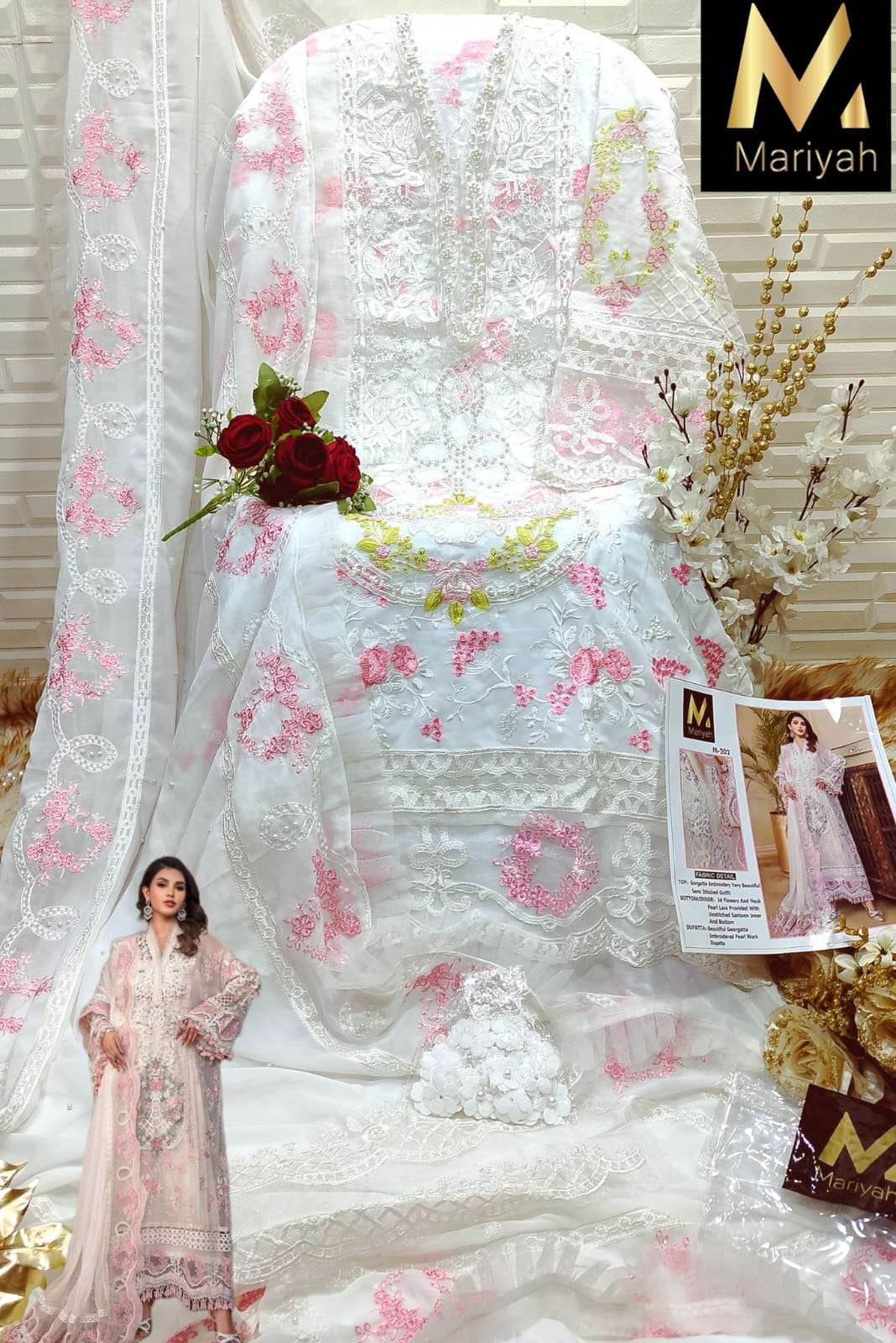 Mariyah Hit Design M-202 By Mariyah Designer Pakistani Suits Beautiful Fancy Stylish Colorful Party Wear & Occasional Wear Pure Georgette Embroidery Dresses At Wholesale Price