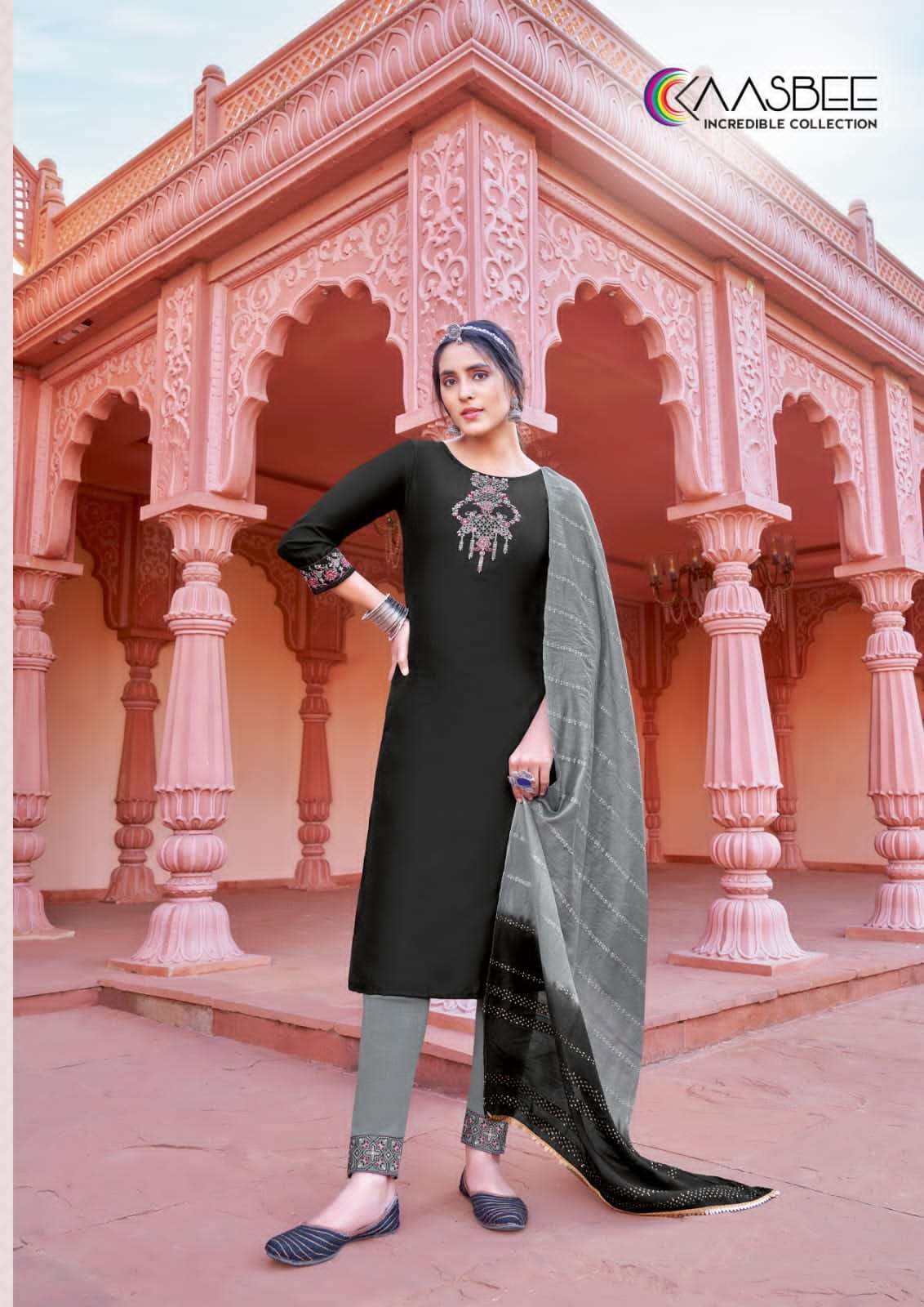Rajwadi Vol-1 By Kaasbee 1001 To 1006 Series Beautiful Stylish Festive Suits Fancy Colorful Casual Wear & Ethnic Wear & Ready To Wear Pure Viscose Chinnon Dresses At Wholesale Price