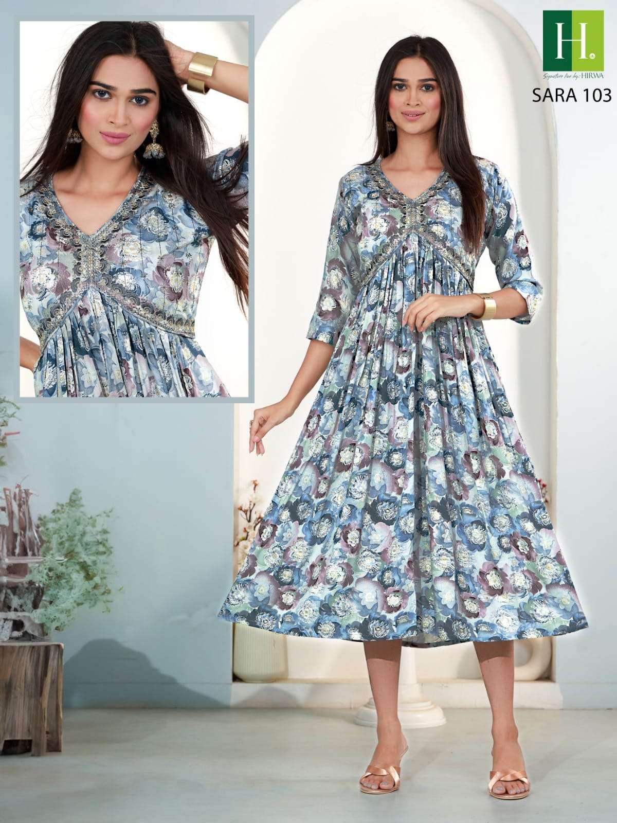 Sara By Hirwa 101 To 106 Series Beautiful Stylish Fancy Colorful Casual Wear & Ethnic Wear Heavy Rayon Foil Print Kurtis At Wholesale Price