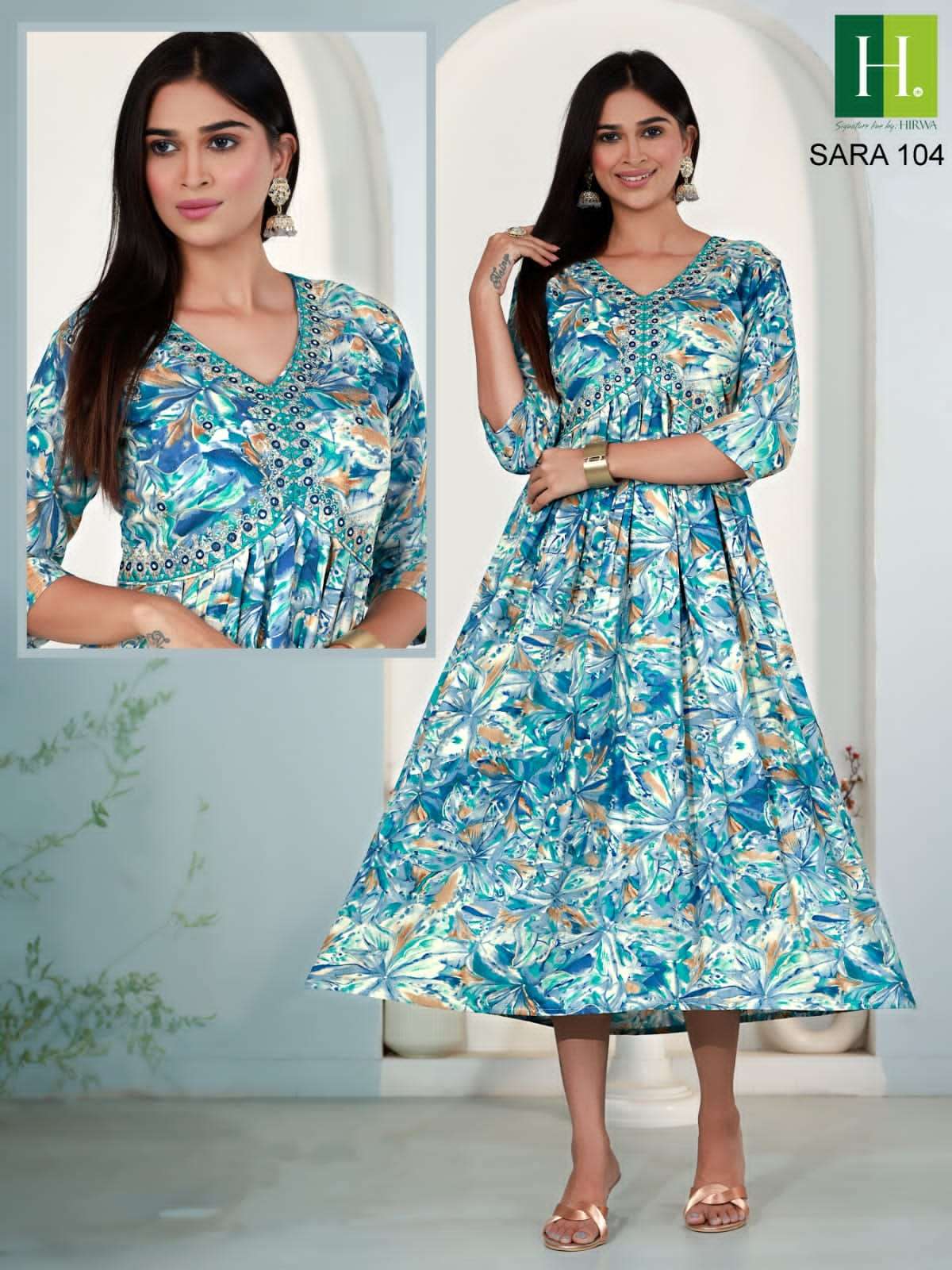 Sara By Hirwa 101 To 106 Series Beautiful Stylish Fancy Colorful Casual Wear & Ethnic Wear Heavy Rayon Foil Print Kurtis At Wholesale Price
