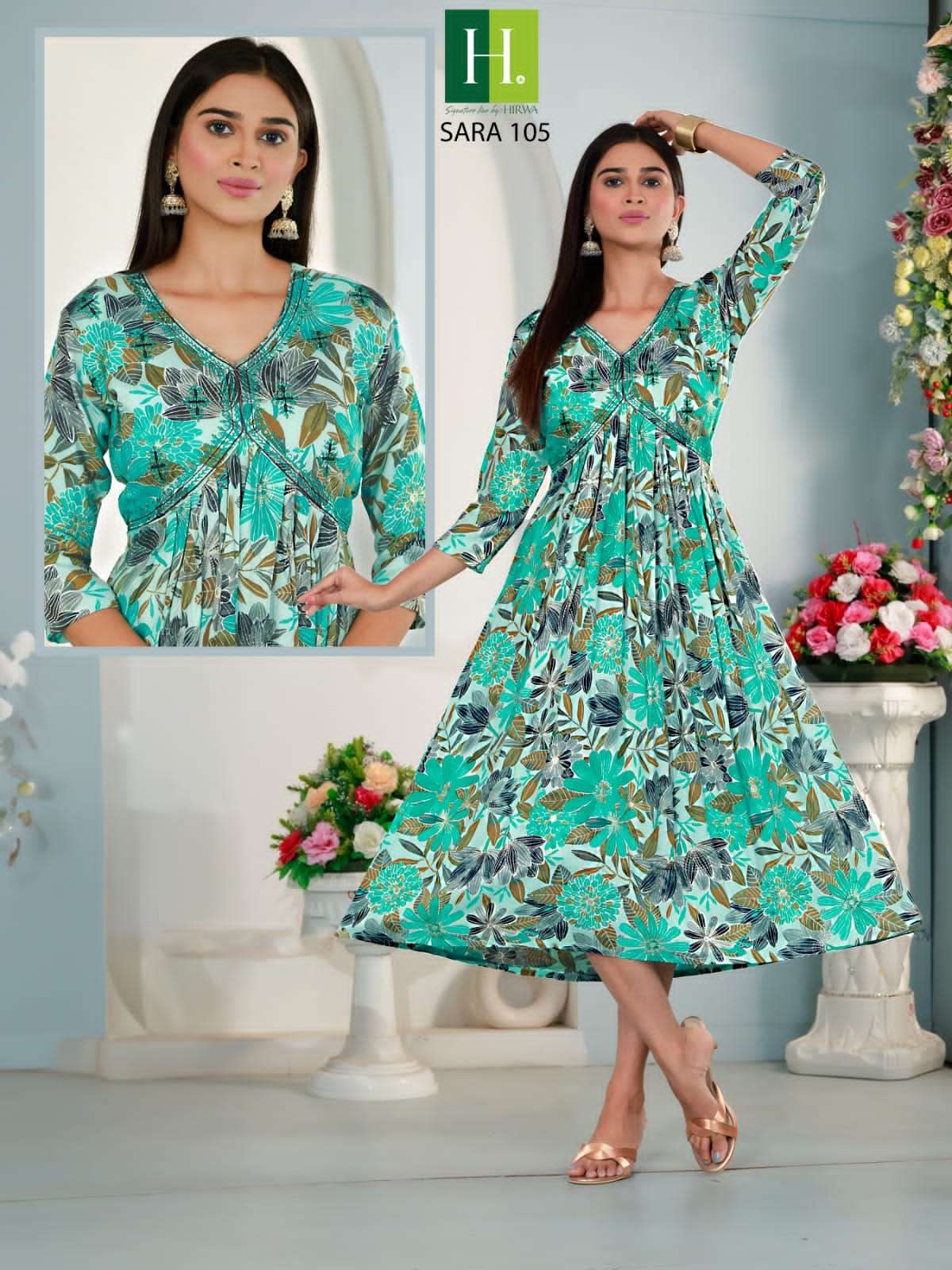 Sara By Hirwa 101 To 106 Series Beautiful Stylish Fancy Colorful Casual Wear & Ethnic Wear Heavy Rayon Foil Print Kurtis At Wholesale Price
