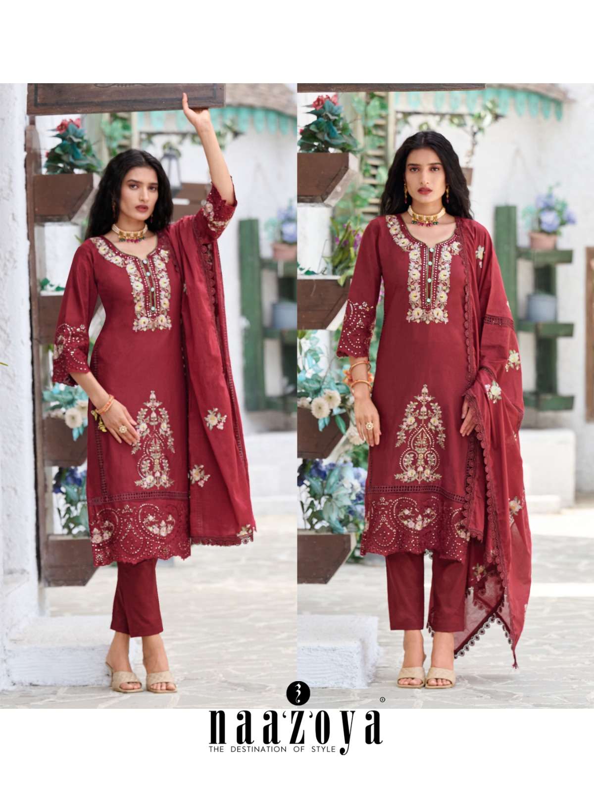 Naazoya By Nazakat 001 To 004 Series Beautiful Stylish Festive Suits Fancy Colorful Casual Wear & Ethnic Wear & Ready To Wear Cambric Cotton Embroidered Dresses At Wholesale Price
