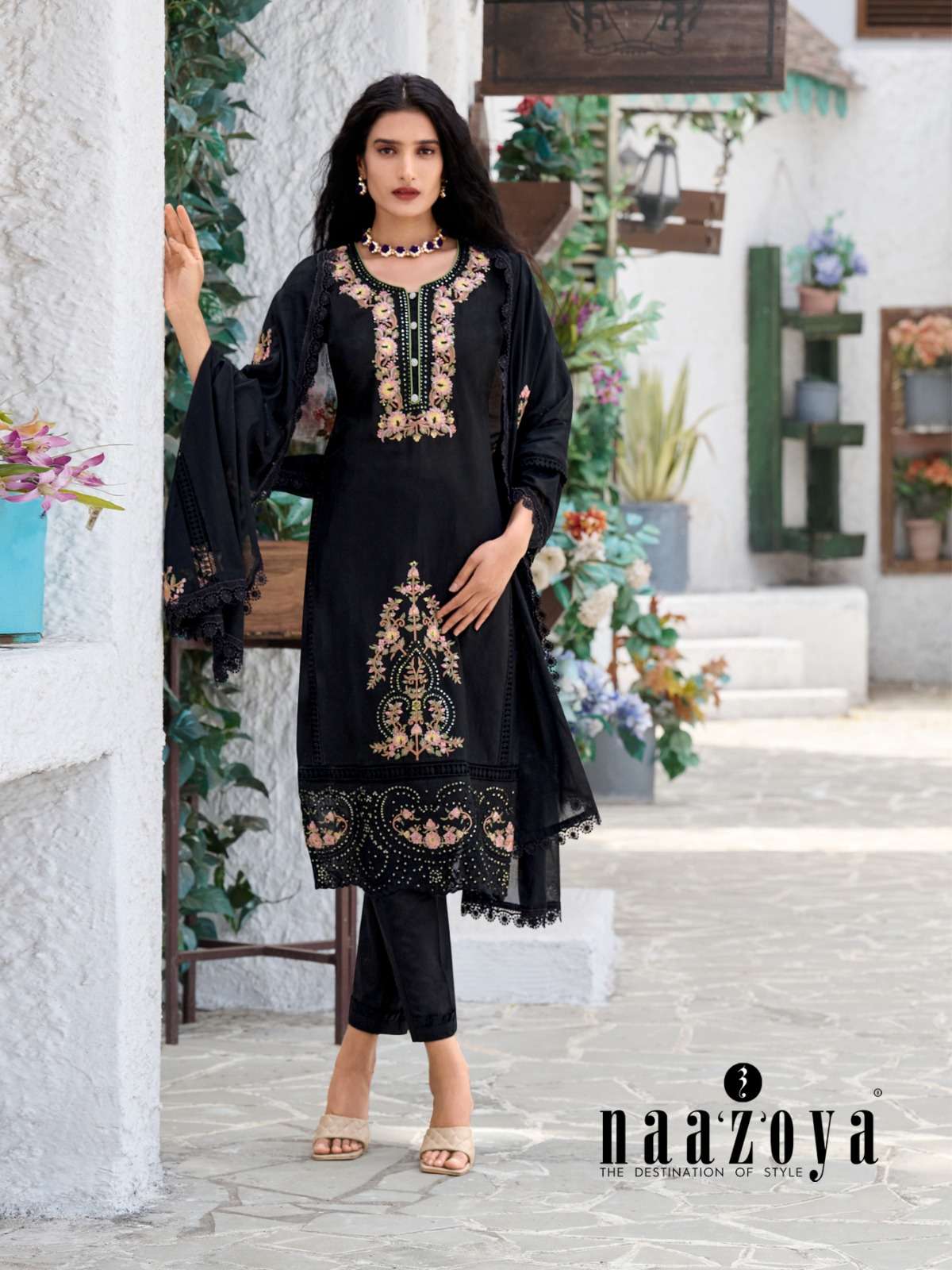 Naazoya By Nazakat 001 To 004 Series Beautiful Stylish Festive Suits Fancy Colorful Casual Wear & Ethnic Wear & Ready To Wear Cambric Cotton Embroidered Dresses At Wholesale Price