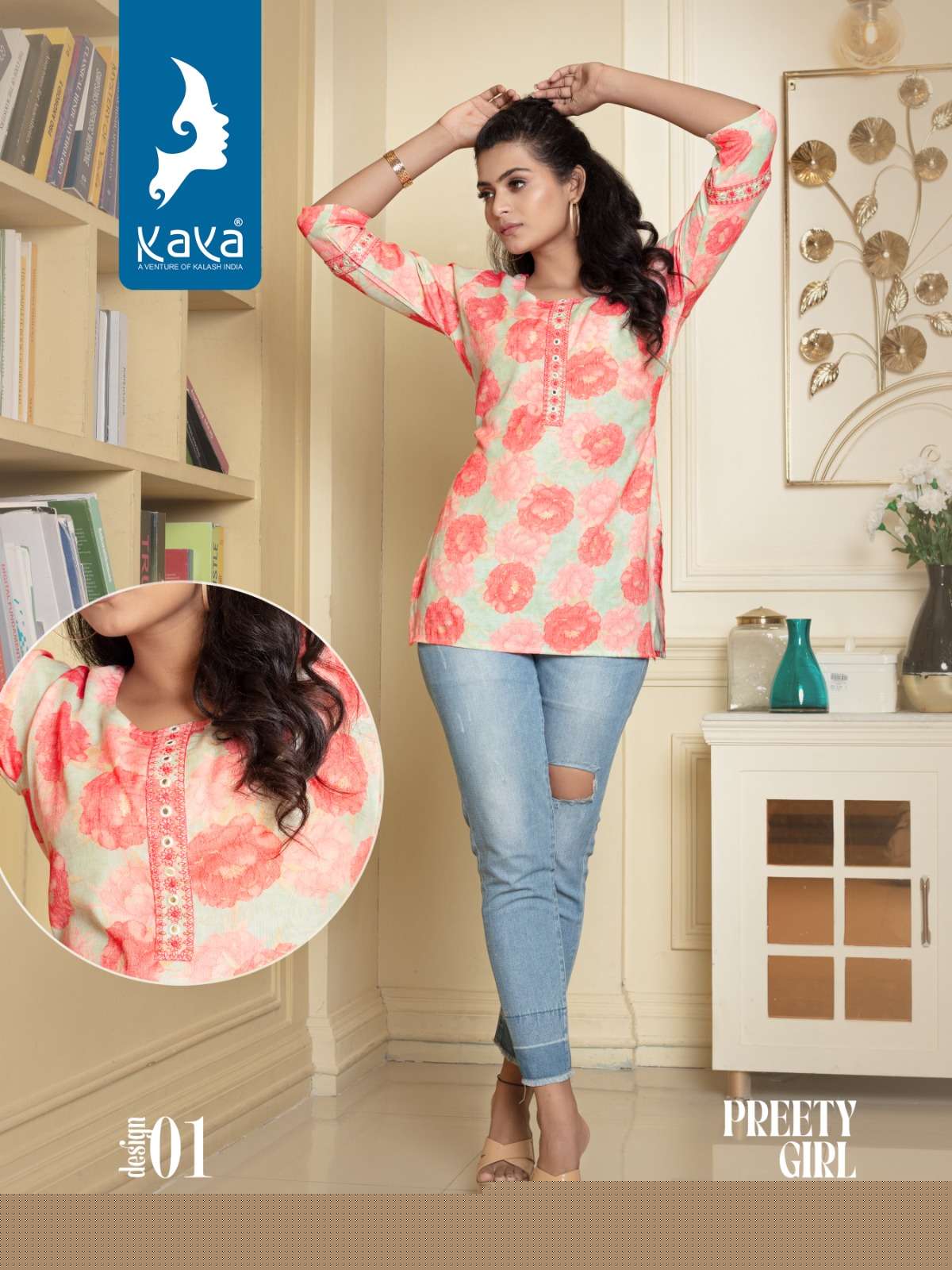 Preety Girl By Kaya 01 To 08 Series Beautiful Stylish Fancy Colorful Casual Wear & Ethnic Wear Rayon Foil Print Tops At Wholesale Price